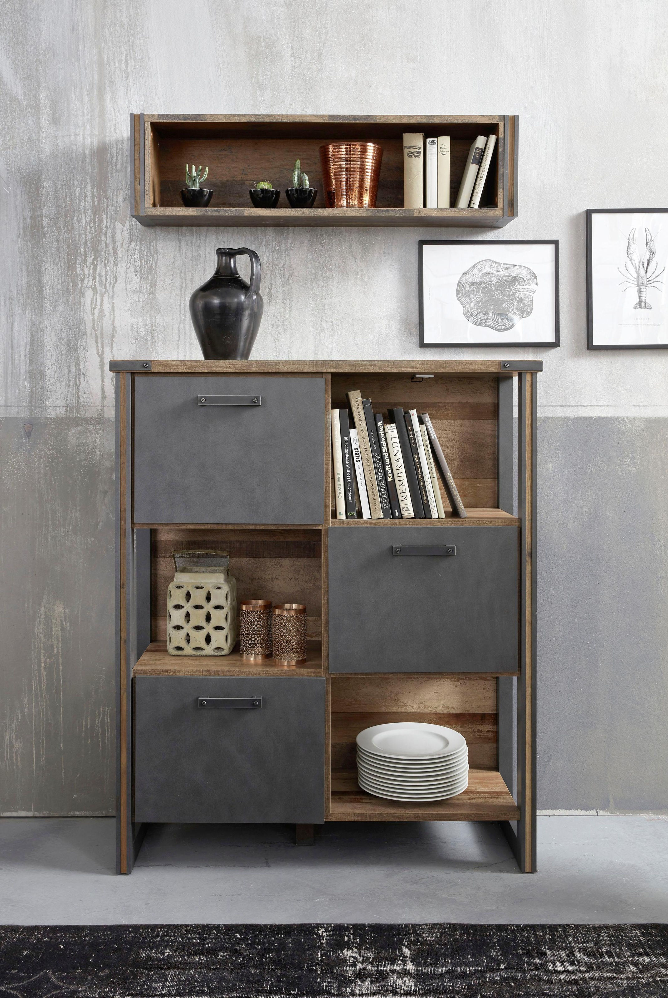 Home affaire Regal »Bristol«, Standregal im Industrial Style mit 3 offenen und geschlossenen Fächern
