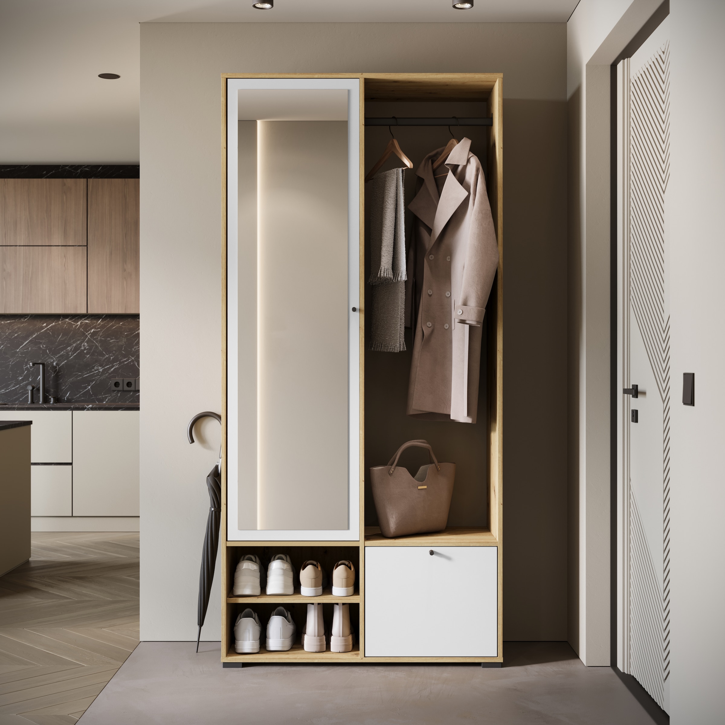 INOSIGN Garderobenschrank »DINO Kompaktgarderobe, Garderoben-Set DINO«, Mit Spiegel und Kleiderstange, 90 cm breit, Türanschlag wechselbar
