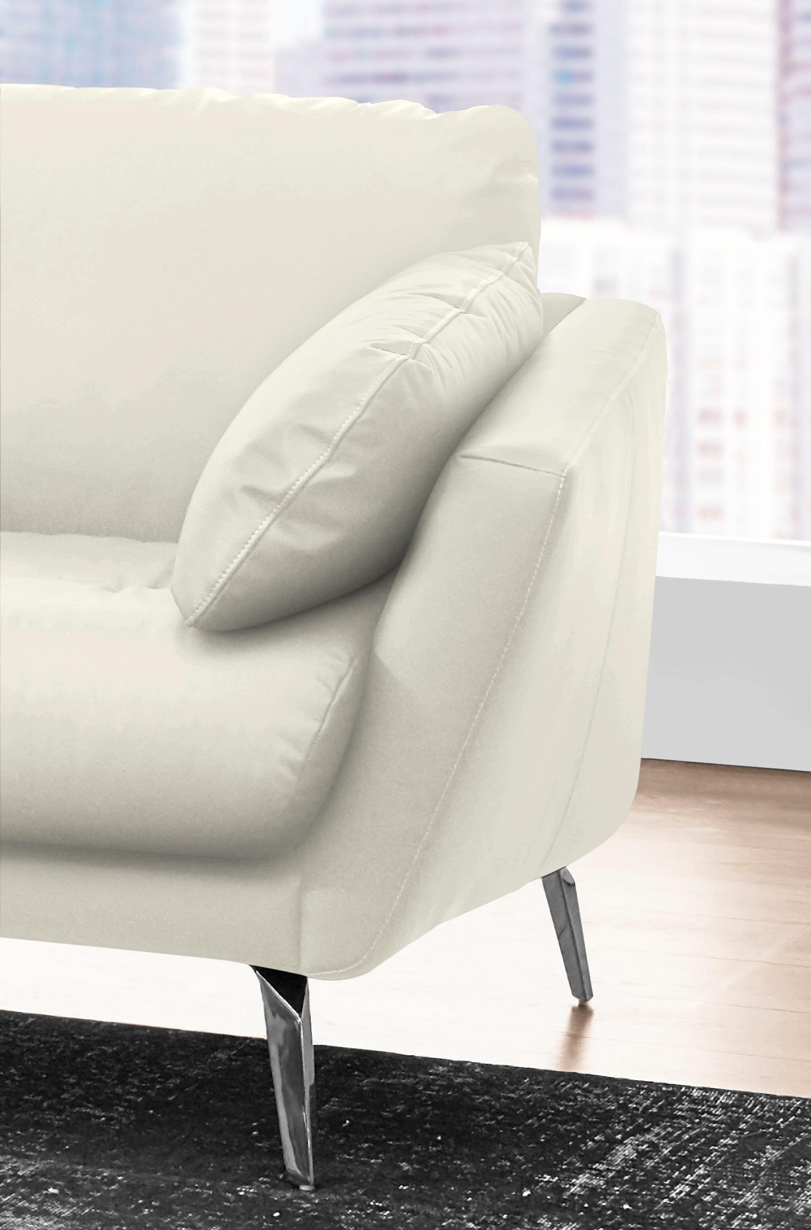 W.SCHILLIG Ecksofa »softy, Designsofa, zeitlos und elegant, hoher Sitzkomfort, L-Form«, mit dekorativer Heftung im Sitz, Füße Chrom glänzend