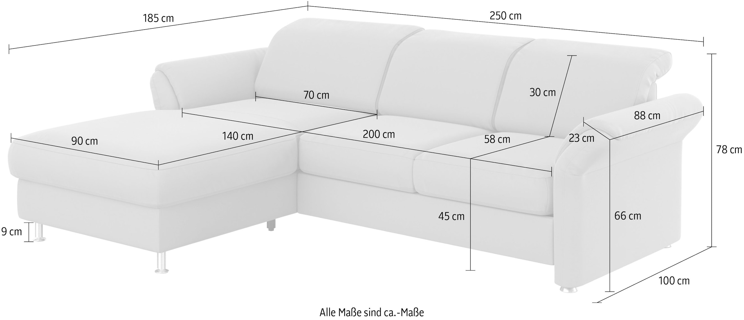 sit&more Ecksofa »Apulia L-Form«, wahlweise Bettfunktion, Bettkasten und Kopf- und Armteilverstellung