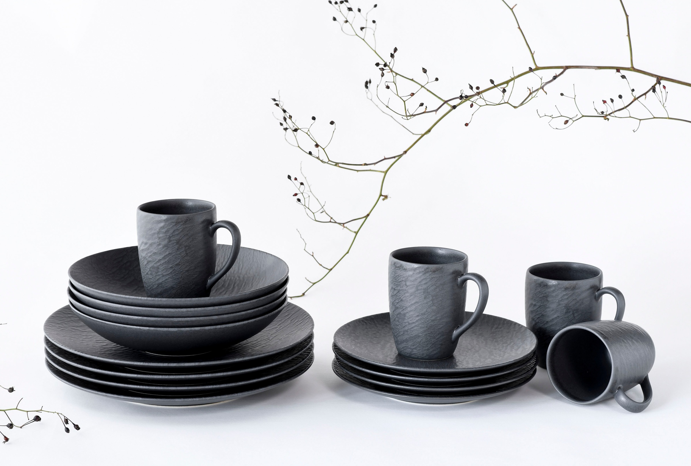 CreaTable Kombiservice »Schiefer Black«, (Set, 16 tlg.), robuste, kratzfeste, seidenmatte Glasur