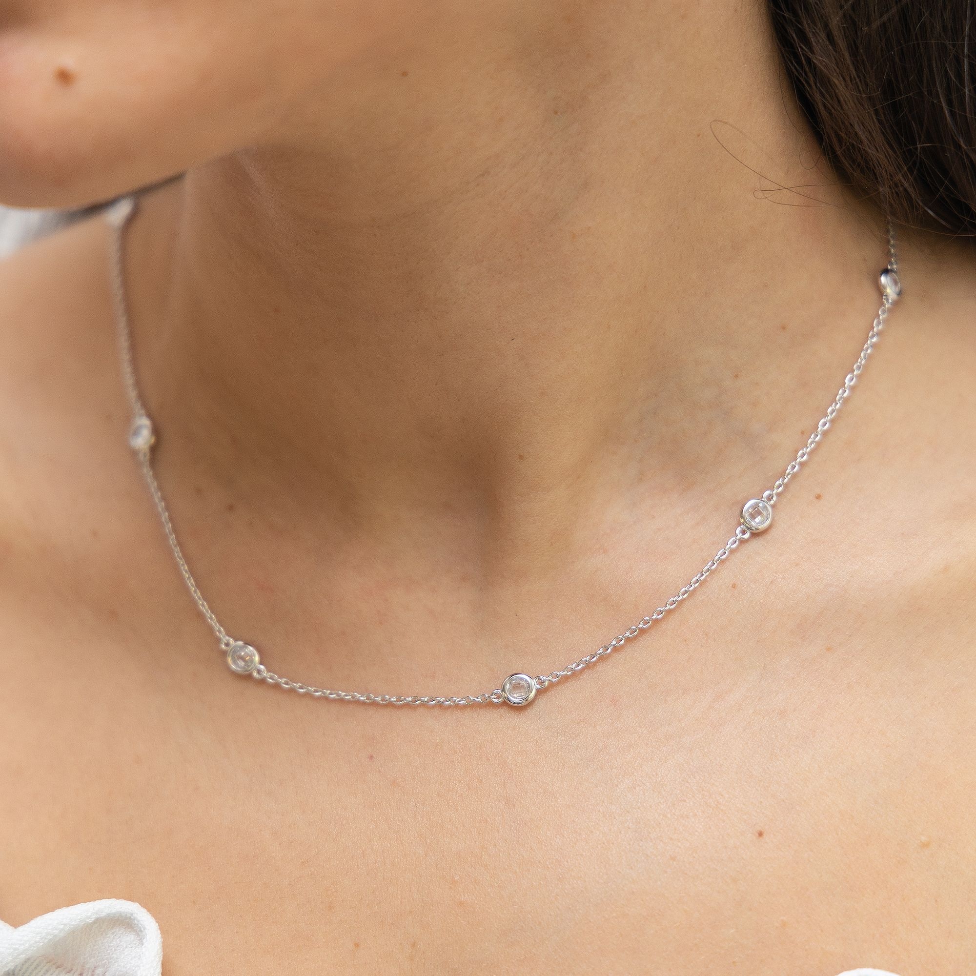 Zeeme Collierkettchen »Silber 925 rhodiniert 45+5cm lang mit weißen Zirkonia-Steinen«