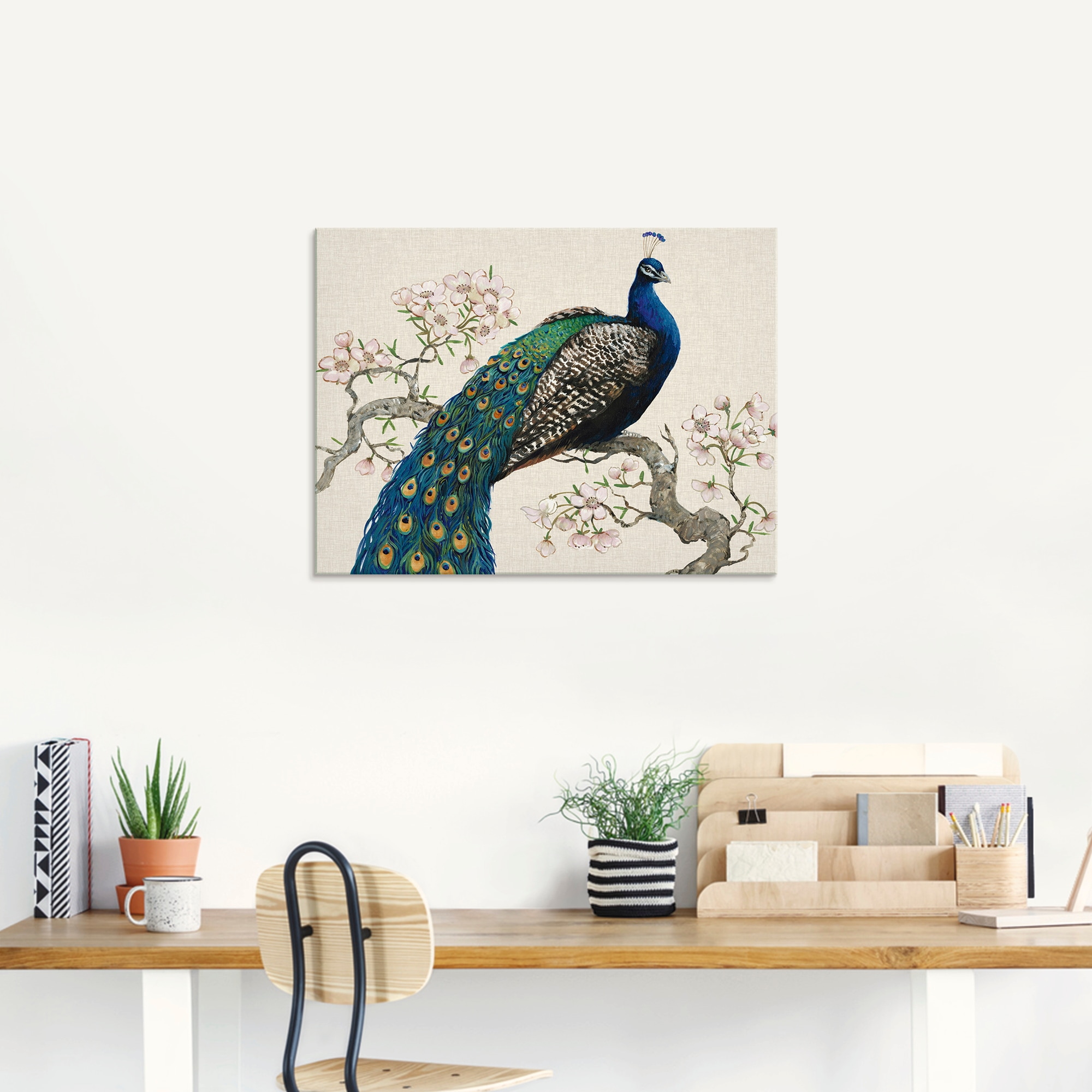 Artland Glasbild »Pfau & Blüten I«, Vögel, (1 St.), in verschiedenen Größen günstig online kaufen