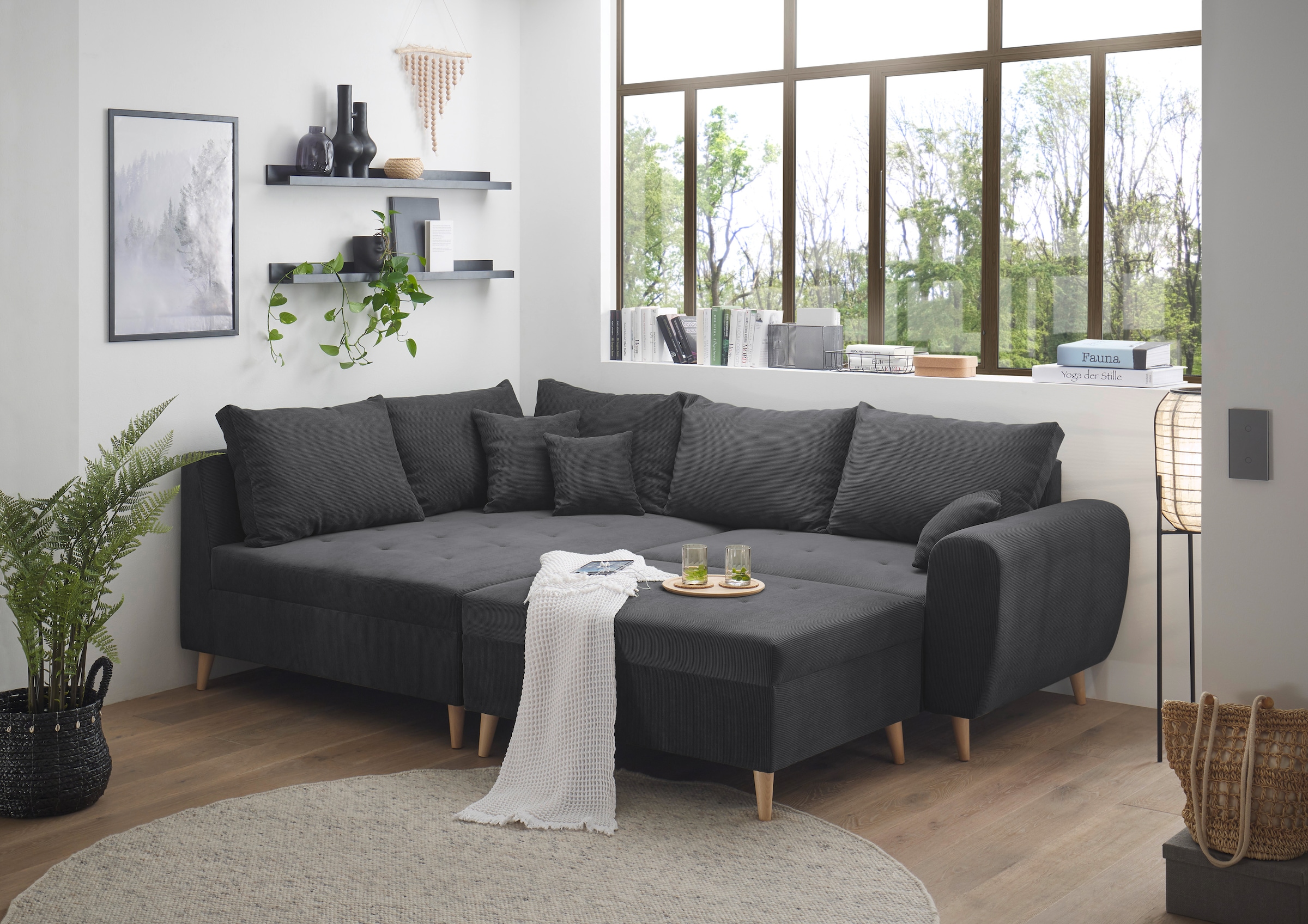 ED EXCITING DESIGN Ecksofa »Calanda L-Form«, mit Hocker & 3 Zierkissen