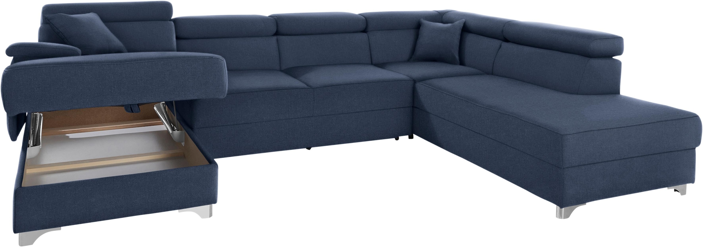 DOMO collection Wohnlandschaft »Mira, inklusive Kopfteilverstellung für mehr Wohlfühlkomfort, U-Form«, wahlweise mit Bettfunktion und Bettkasten, elegant und modern