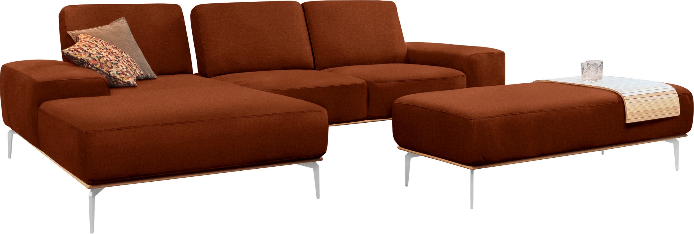 W.SCHILLIG Ecksofa »run, Designsofa, bequem, L-Form«, mit elegantem Holzsockel, Füße in Chrom glänzend, Breite 299 cm