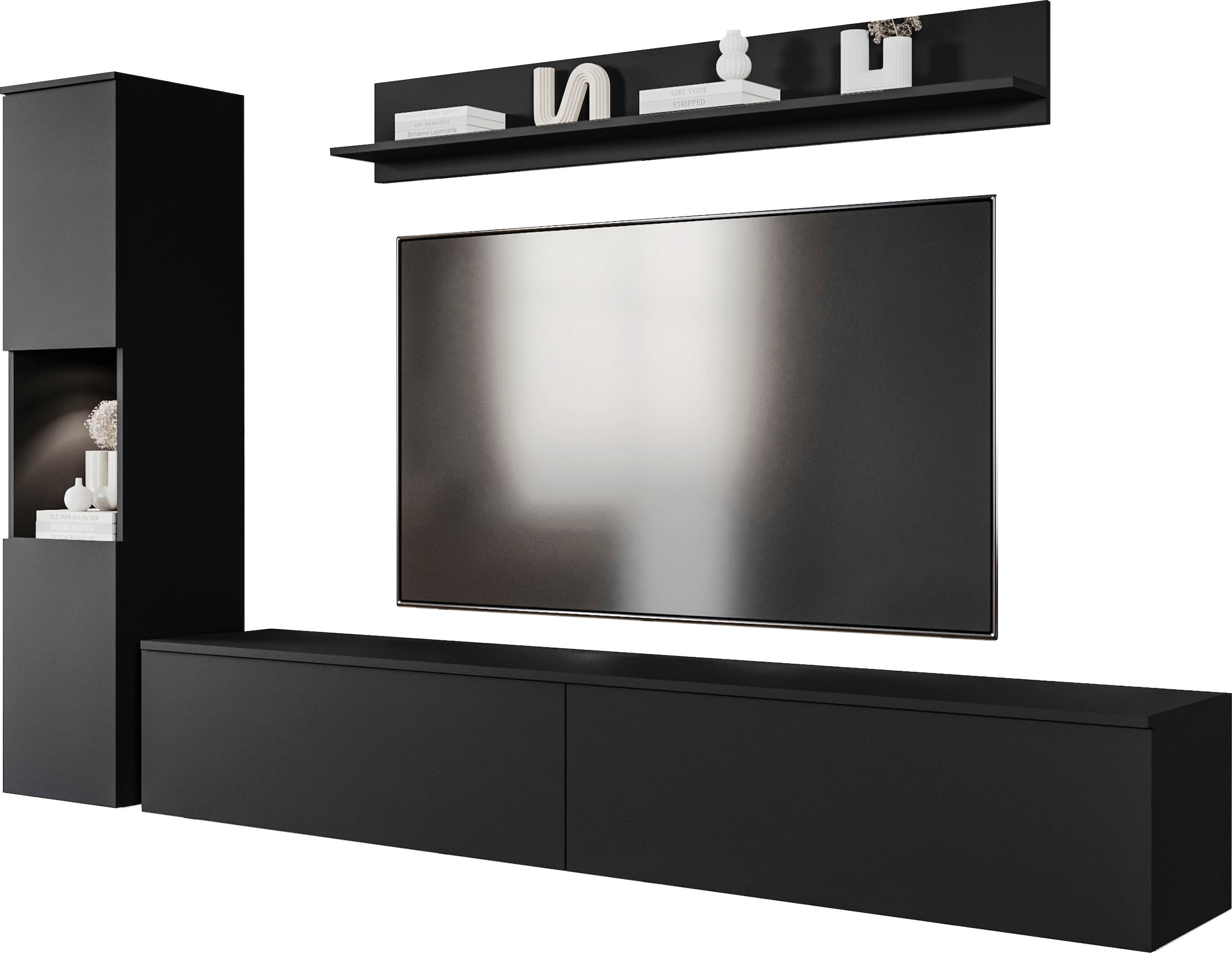 INOSIGN Wohnwand »PARIS«, (Komplett-Set, 3 St.), TV-Wand 220cm breite, grifflose Design, stehend und hängend montierbar