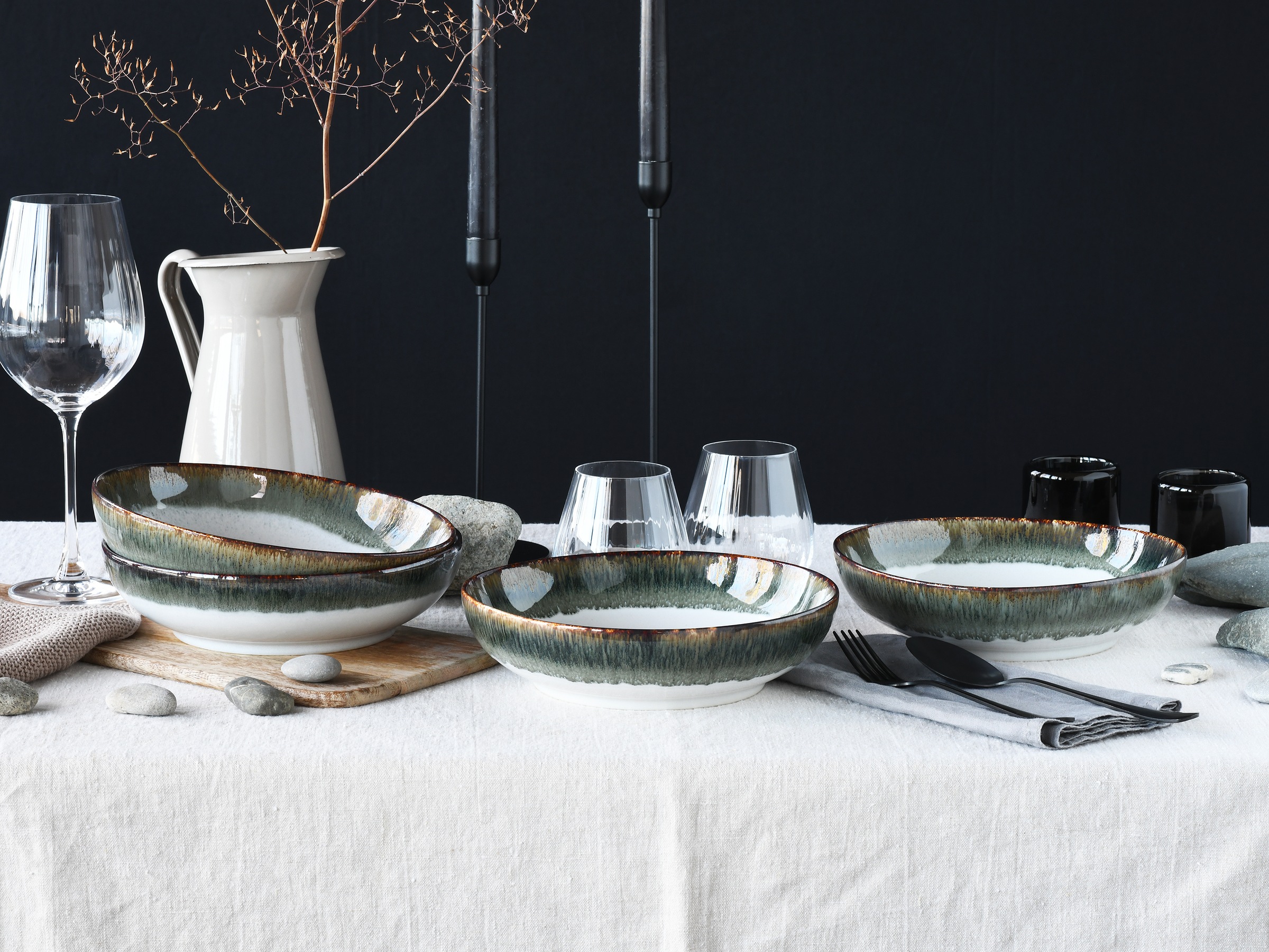 CreaTable Schale »Cascade, Poke Bowl 22,5 cm 4-tlg«, 4 tlg., aus Steinzeug, Rekativglasur, Healthy Food