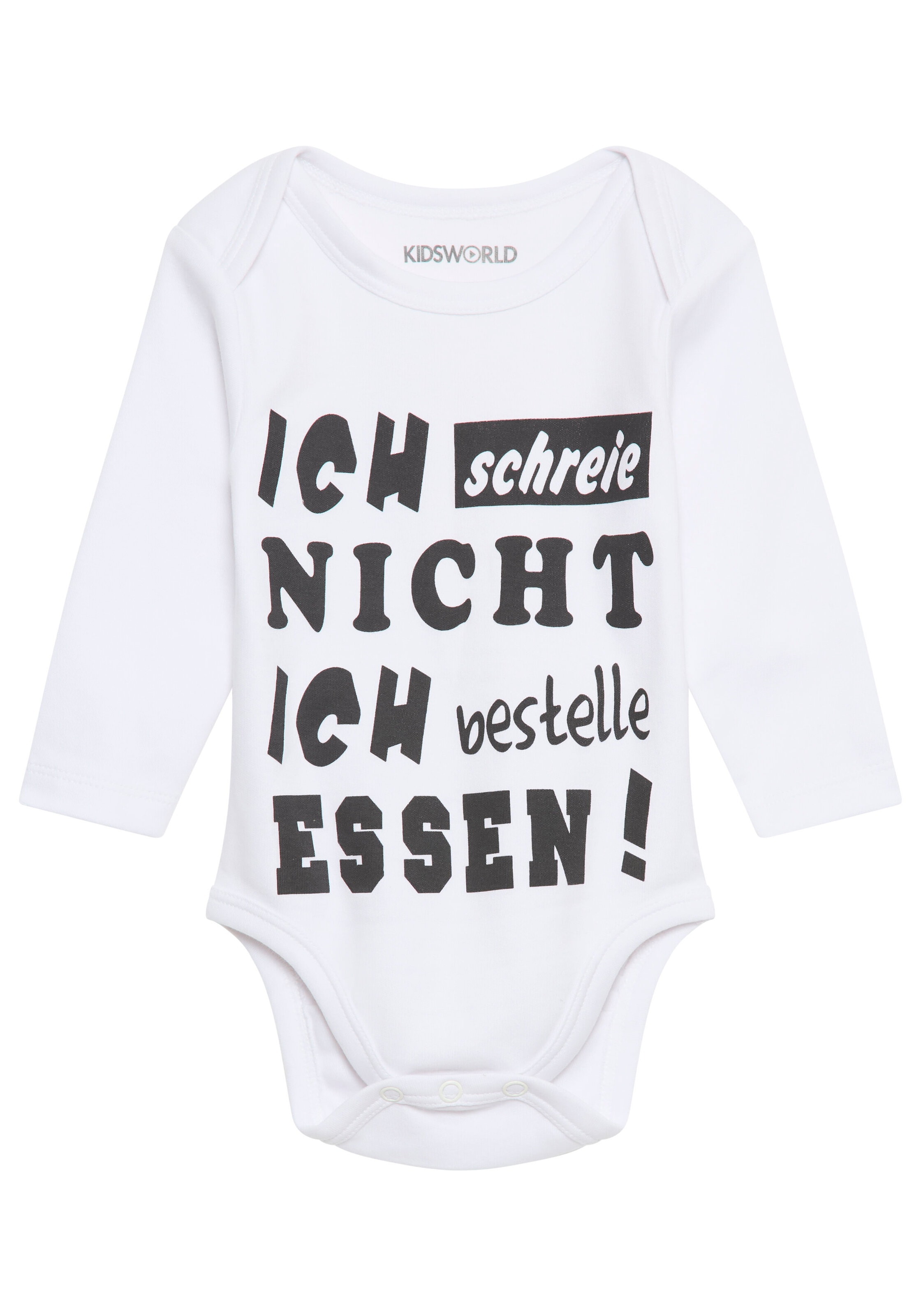 KIDSWORLD Langarmbody »Ich schreie nicht, ich bestelle Essen«, aus Bio-Baumwolle