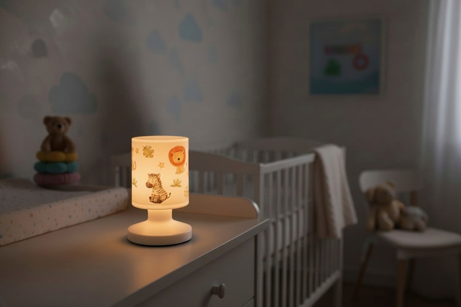 niermann LED Nachttischlampe »Kinderlampe mit Motiv "Little Safari", Akku-Leuchte für Kinderzimmer« LED-Modul 1 Stk. Warmweiß kabellos nutzbar, per USB aufladbar