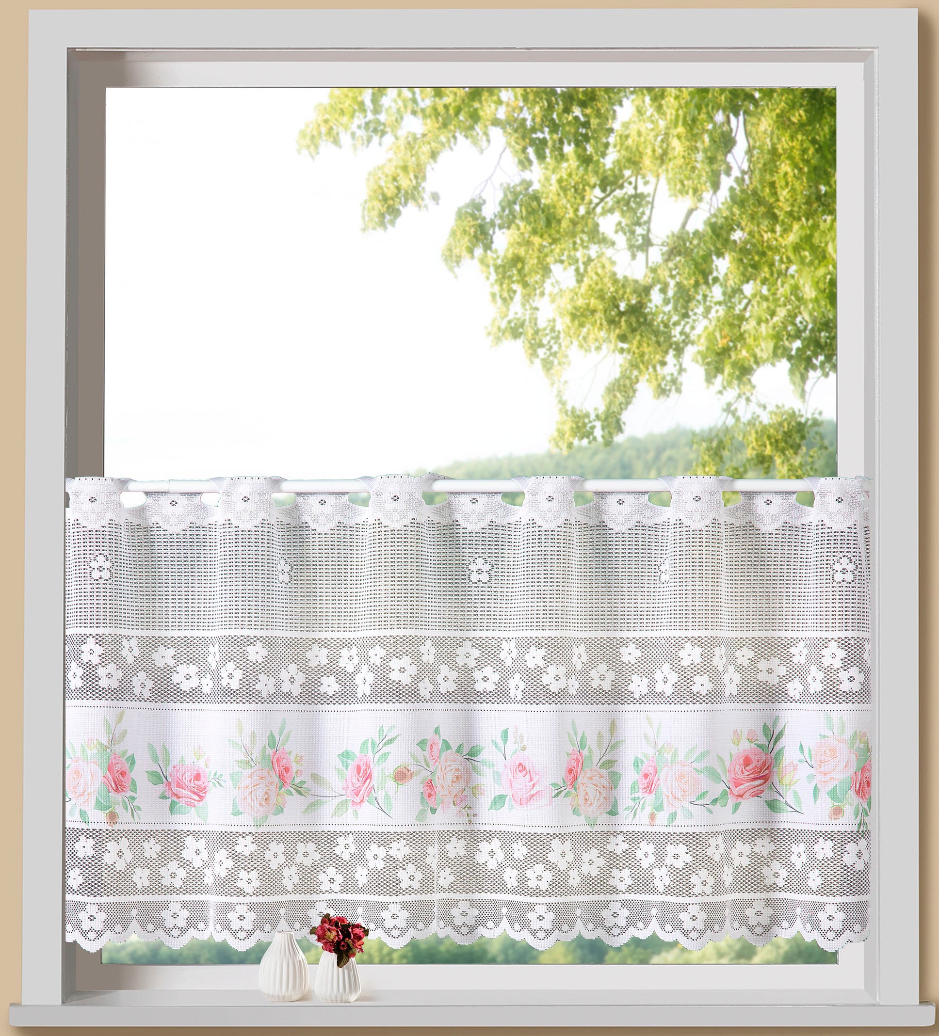 Weckbrodt Scheibengardine »Rosen« Stangendurchzug 1 Stk. tlg. Bistro, Jacqu günstig online kaufen