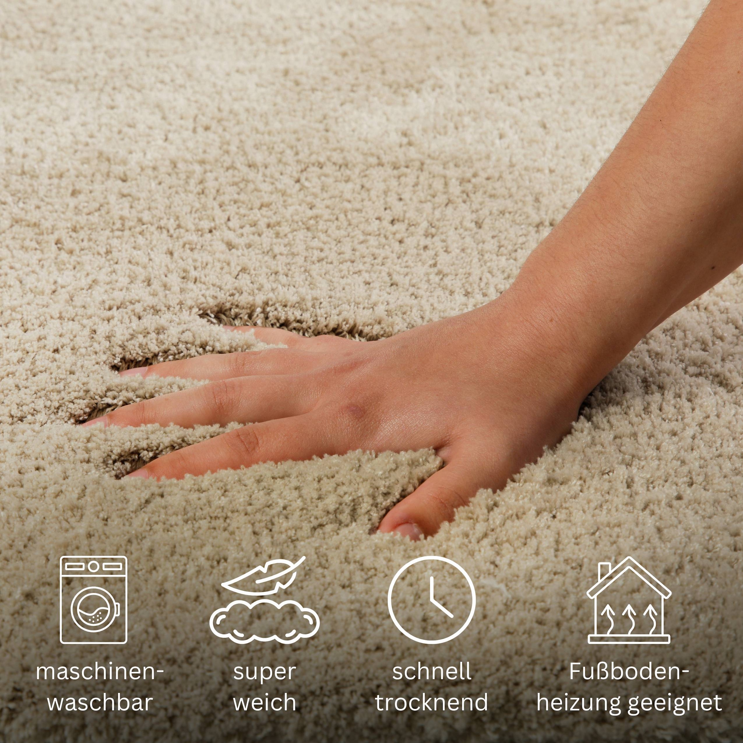 my home Badematte »Kaarin«, rutschhemmend beschichtet, schnell trocknend, Badteppich, getuftet, flauschig, hochflor, große Farbauswahl