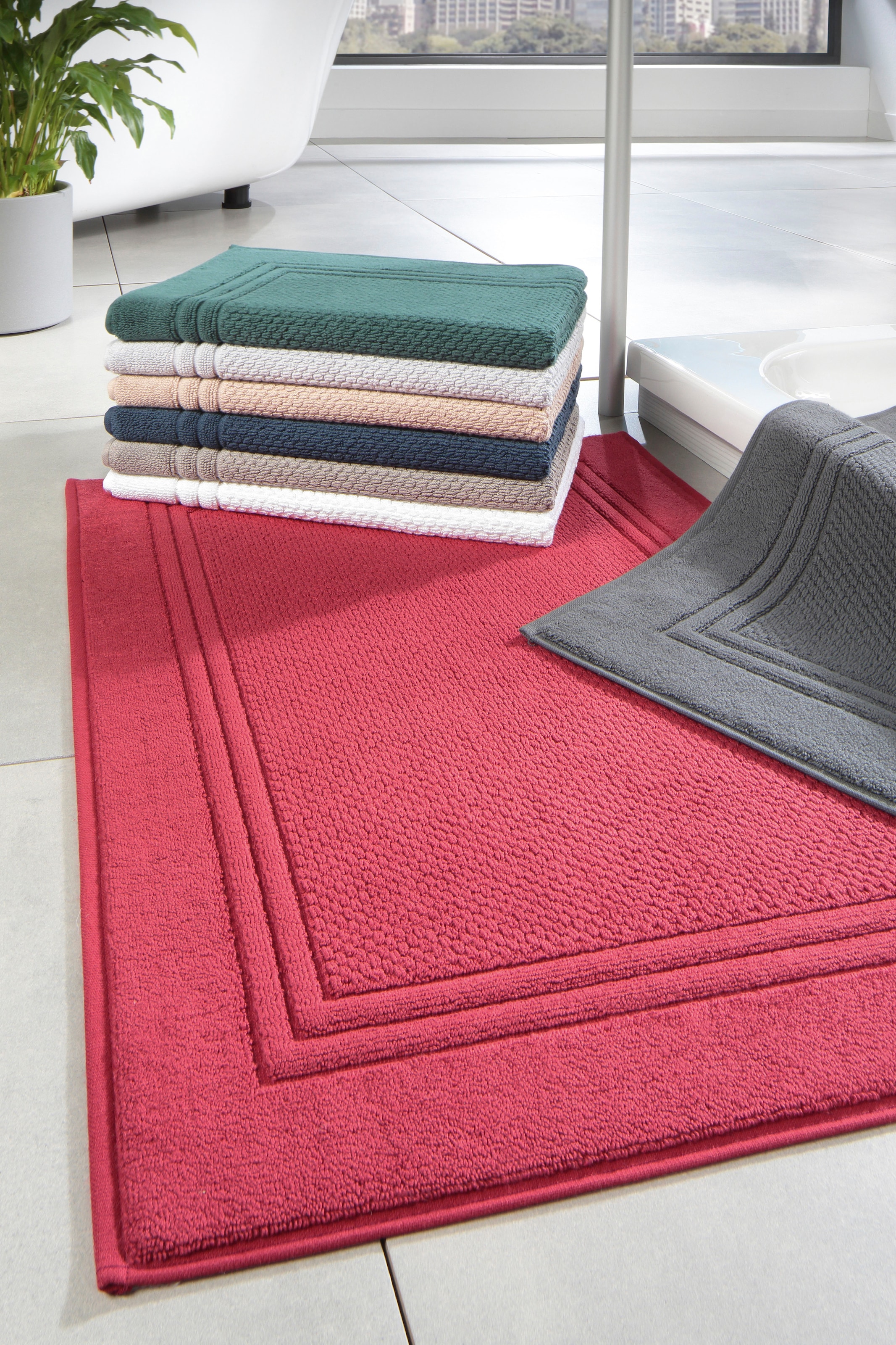 ROSS Duschmatte »Unifond« Höhe 1 mm fußbodenheizungsgeeignet | strapazierfähig Uni mit Bordüre, Badezimmerteppich, waschbar