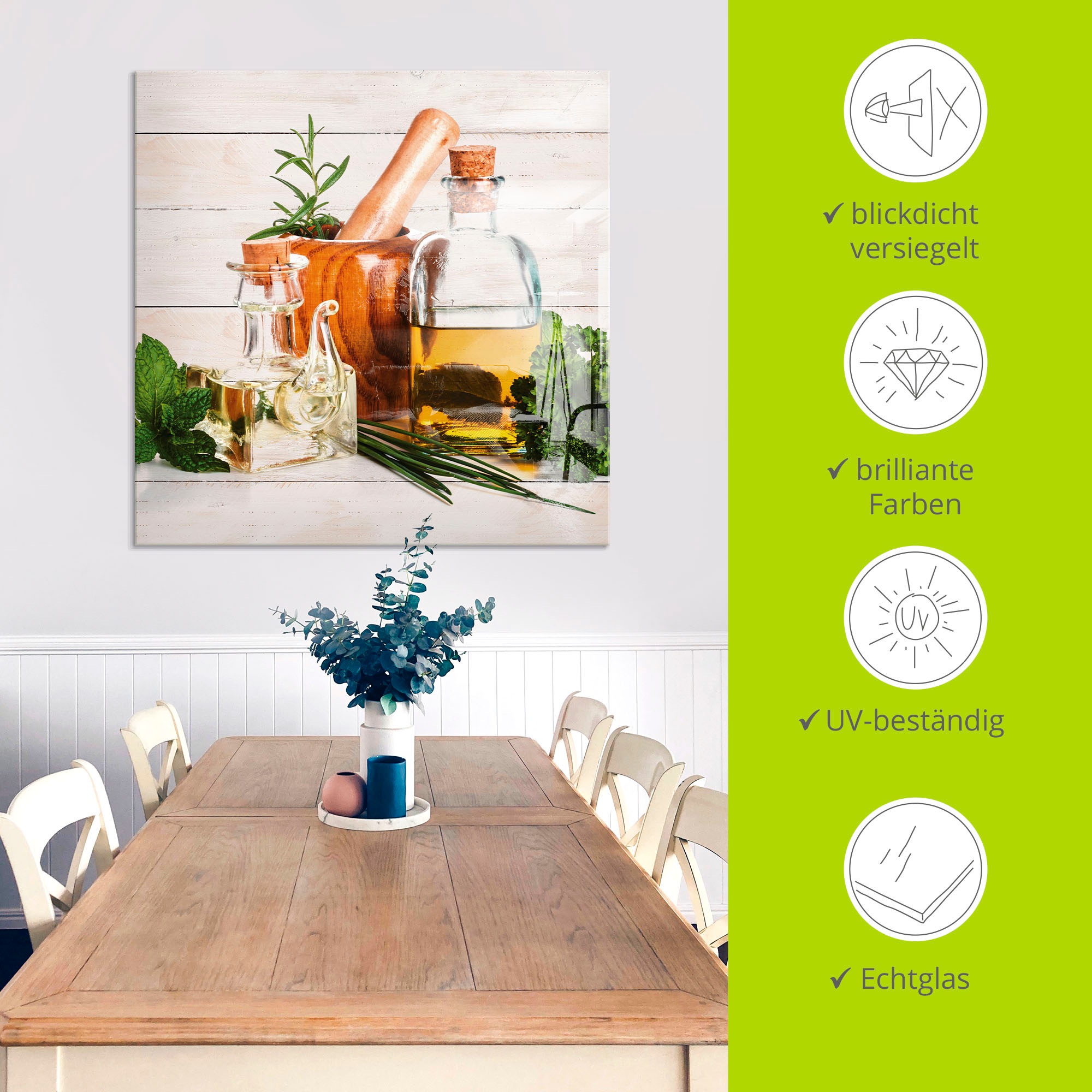 Artland Glasbild »Olivenöl und Kräuter - Küche«, Arrangements, (1 St.), in verschiedenen Größen