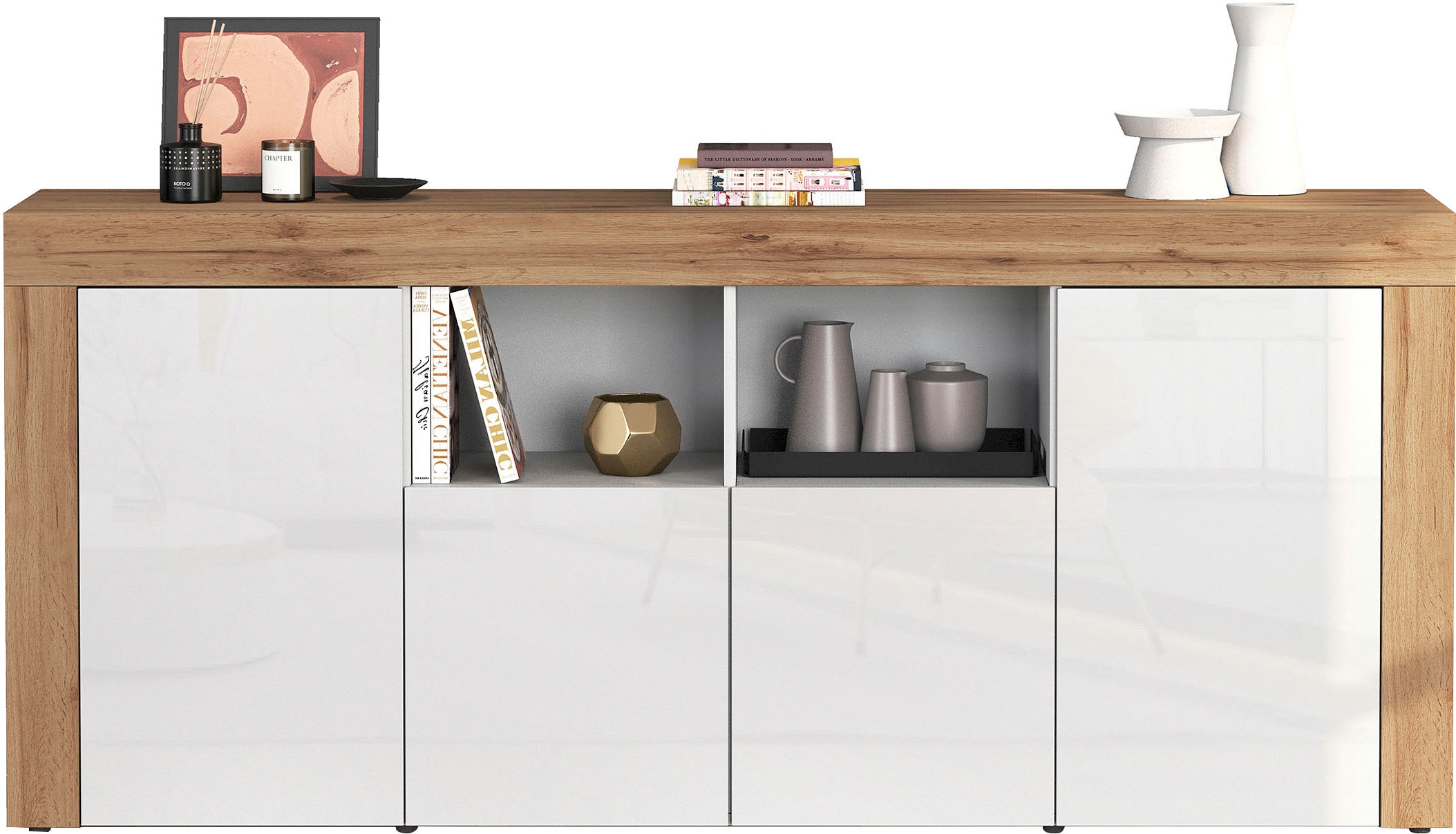 OTTO home Sideboard »CHRONOS Breite 200 cm  mit 4 Türen, 2 offene und 8 geschlossene Fächer« 1 Stk. tlg. Sideboard,Kommode, Schrank, Grifflos mit Push to Open, Made in Italy