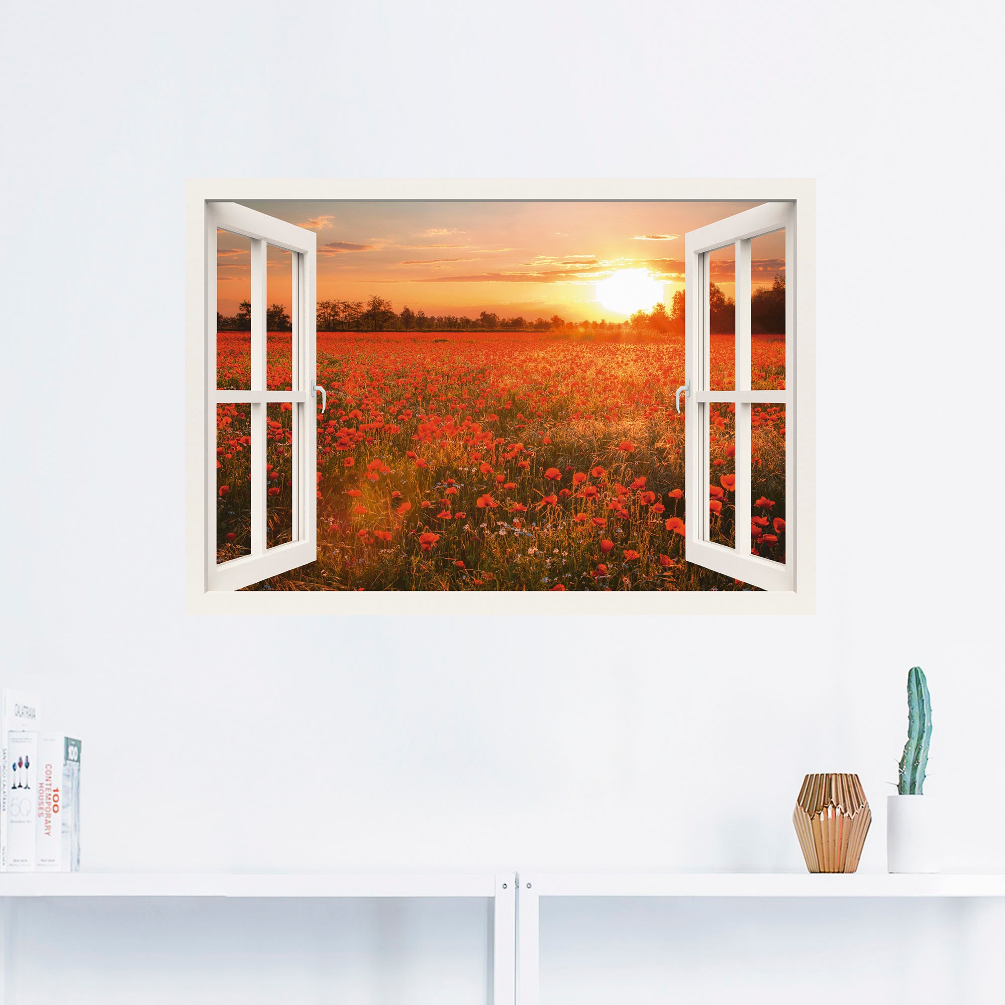 Artland Wandbild "Fensterblick Mohnblumenfeld", Blumen, (1 St.), als Leinwa günstig online kaufen