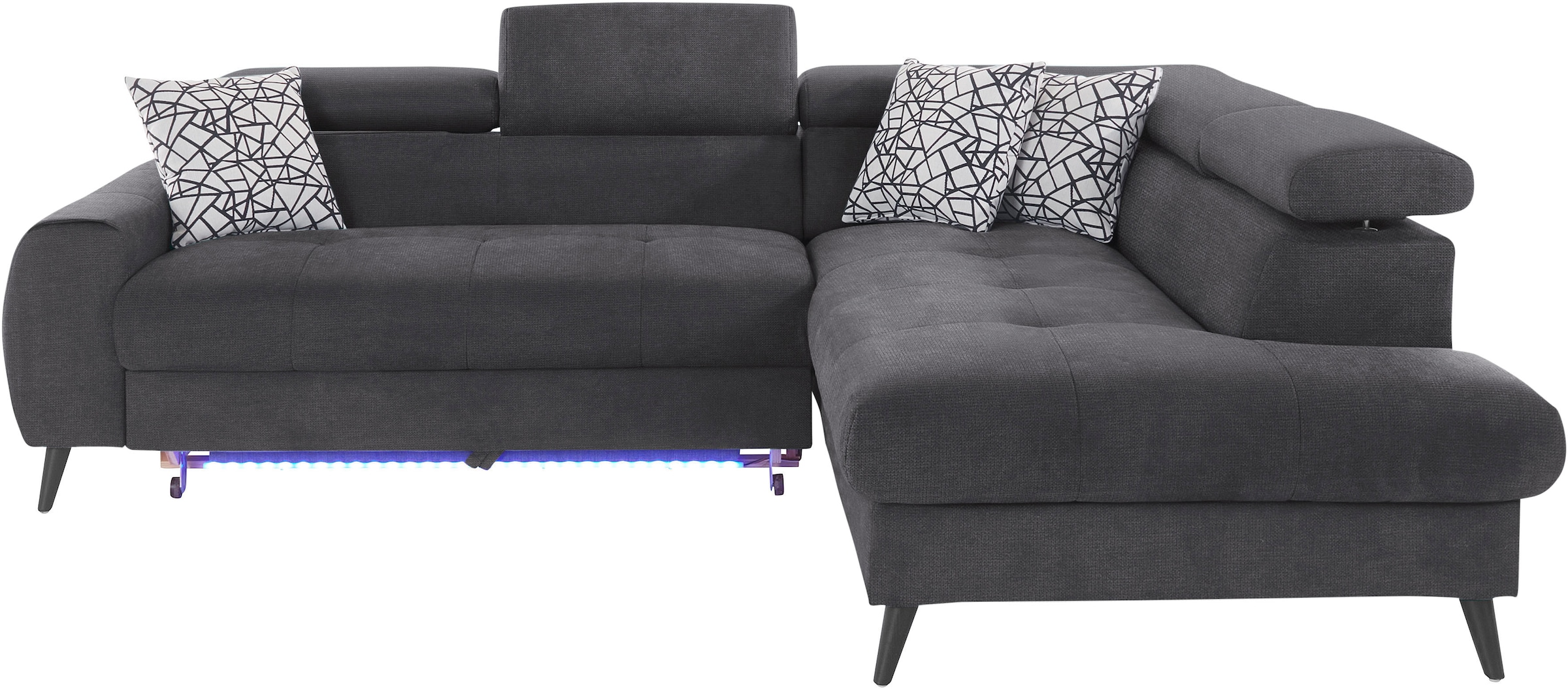 COTTA Ecksofa »Mia L-Form mit 3 Zierkissen«, wahlweise mit Bettfunktion, Bettkasten, Beleuchtung & Wireless-Charger