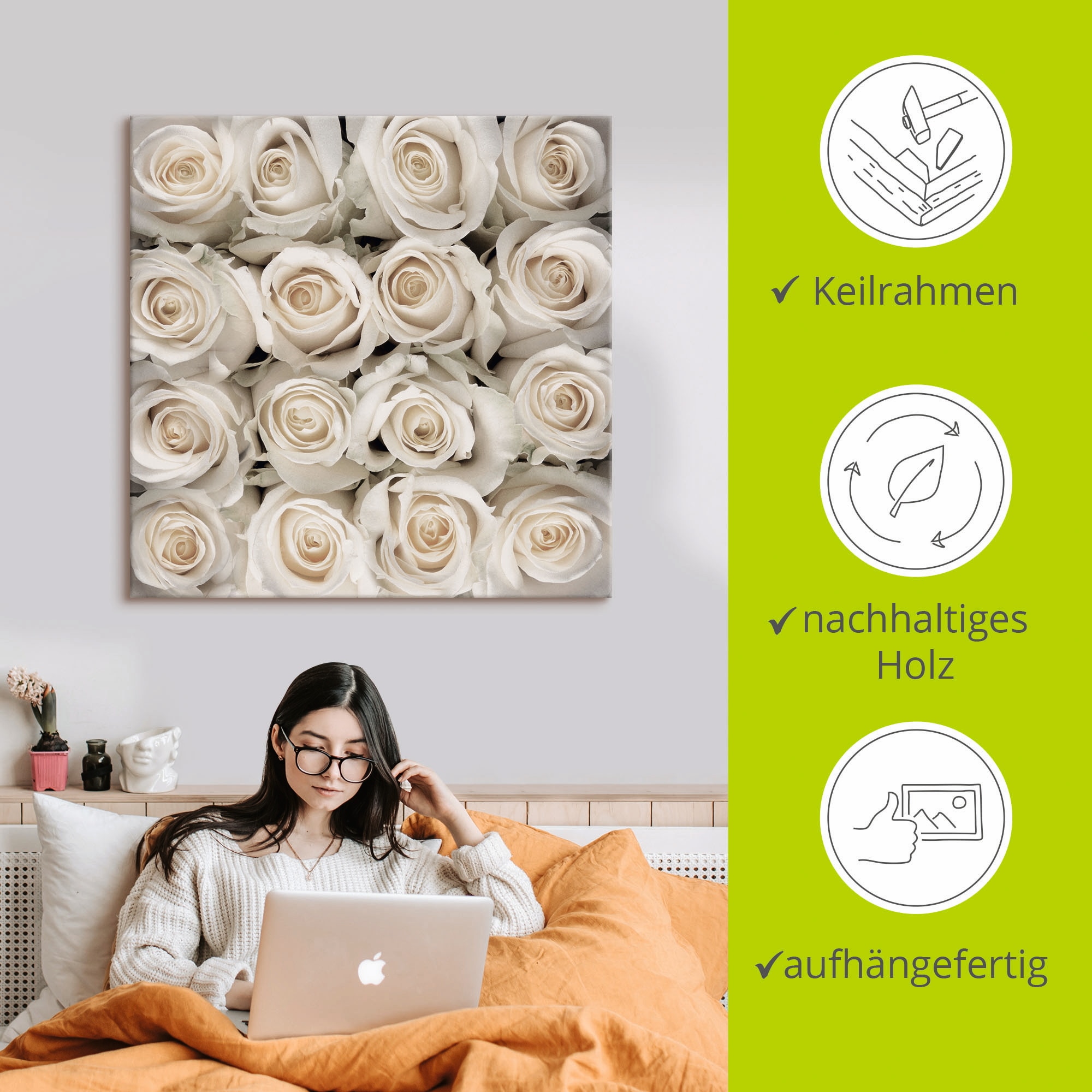 Artland Leinwandbild »Weiße Rosenkreation« Blumen 1 Stk. tlg. auf Holzrahmen gespannt