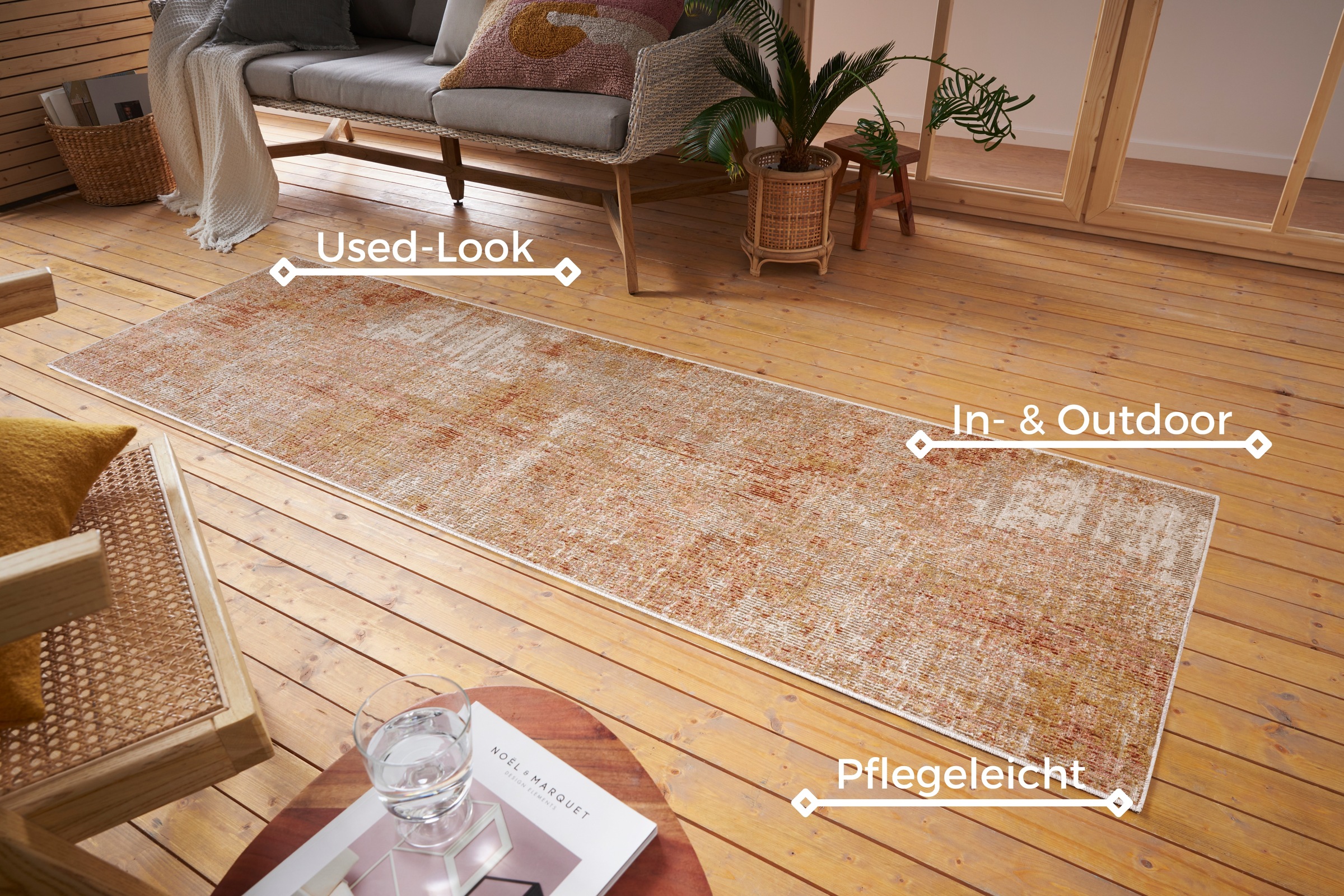 NORTHRUGS Teppich »Gizeh«, rechteckig, 3 mm Höhe, In-& Outdoor, Läufer, Wetterfest, Balkon, Wohnzimmer, Orient