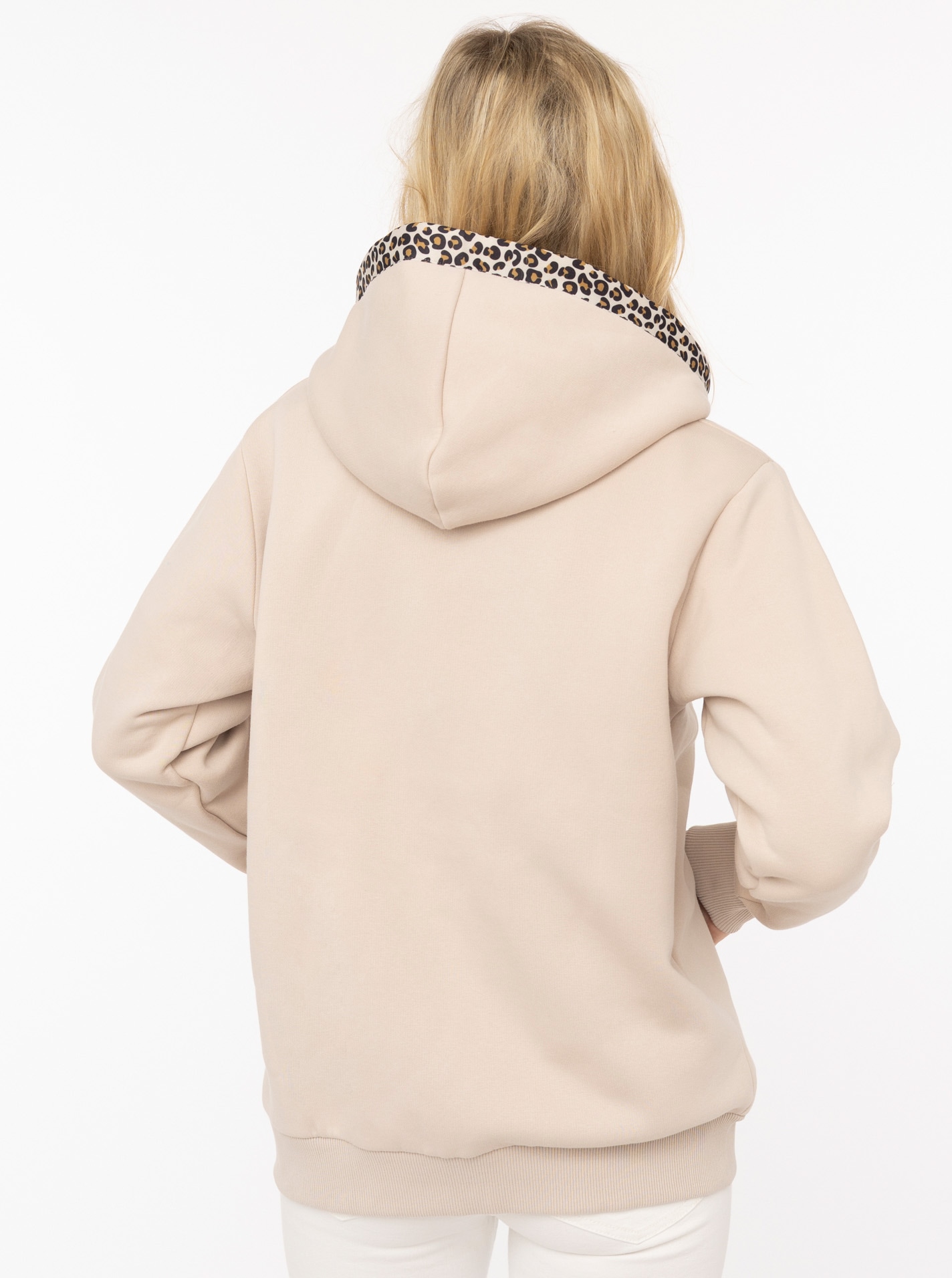 Zwillingsherz Kapuzensweatjacke »"Zwillingsherz Leo"« Leomuster Details, durchgehender Reißverschluss, Kapuze, Taschen