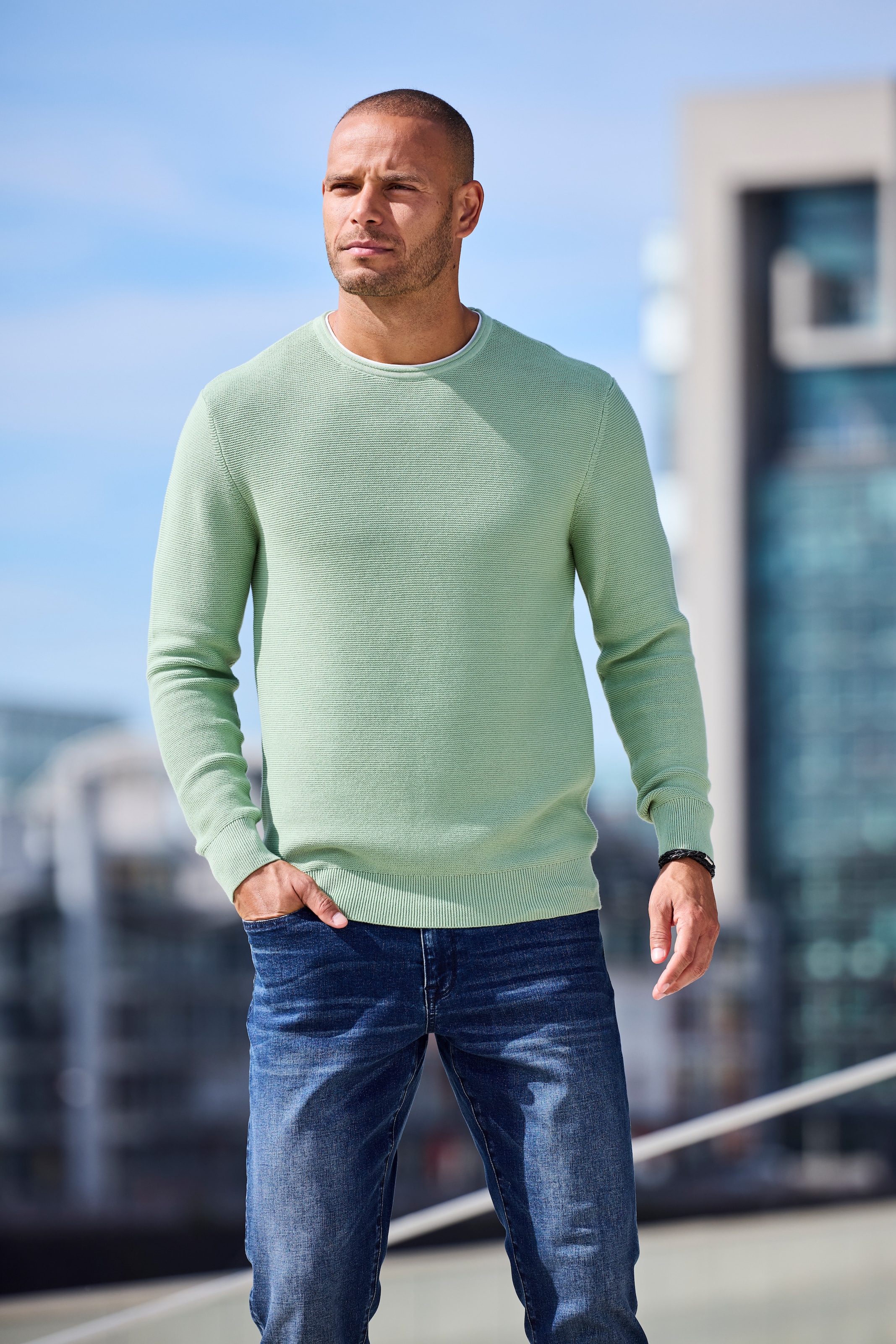 AUTHENTIC LE JOGGER Strickpullover mit Double-Layer Optik, Pullover aus reiner Baumwolle