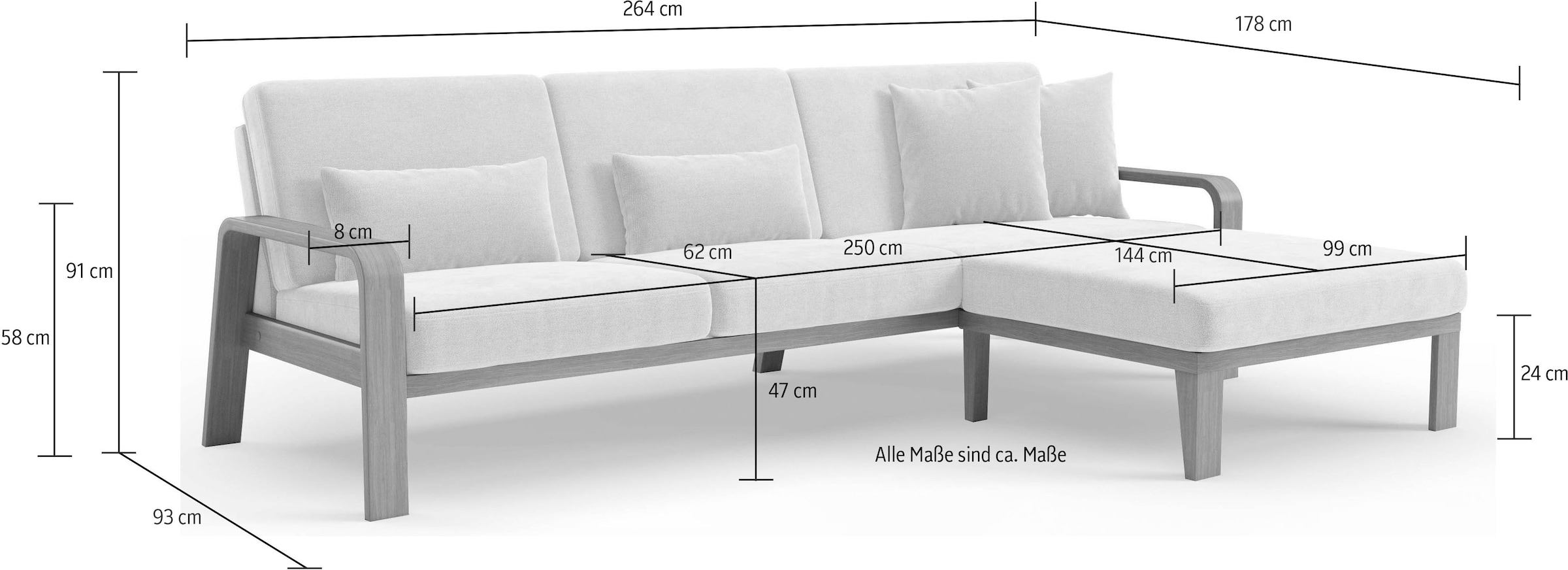 sit&more Ecksofa »Kolding L-Form«, Armlehnen aus eichefarbigem Buchenholz, verschiedene Bezüge und Farben