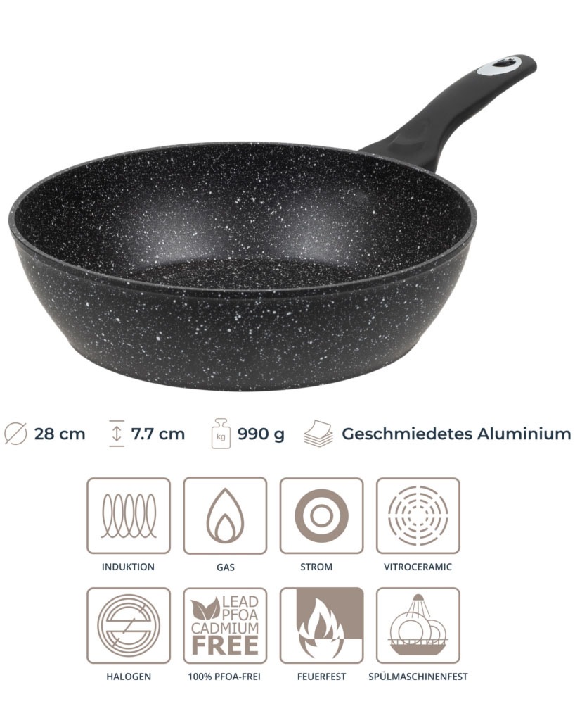RESTO Kitchenware Bratpfanne »Antlia, tiefe Pfanne mit ergonomischem Soft-Touch-Griff«, Aluminium, (1 tlg.), Marmor-Antihaftbeschichtung, 4-lagig, für alle Herdarten geeignet