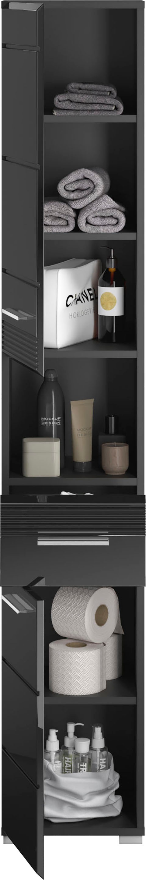 INOSIGN Hochschrank »Malmö, Breite 30 cm, 2 Türen, 1 Schubkasten, 1 offenes Fach, MDF-Front«, in verschiedenen Farben erhältlich, Badmöbel, Badschrank, Schrank, Bad
