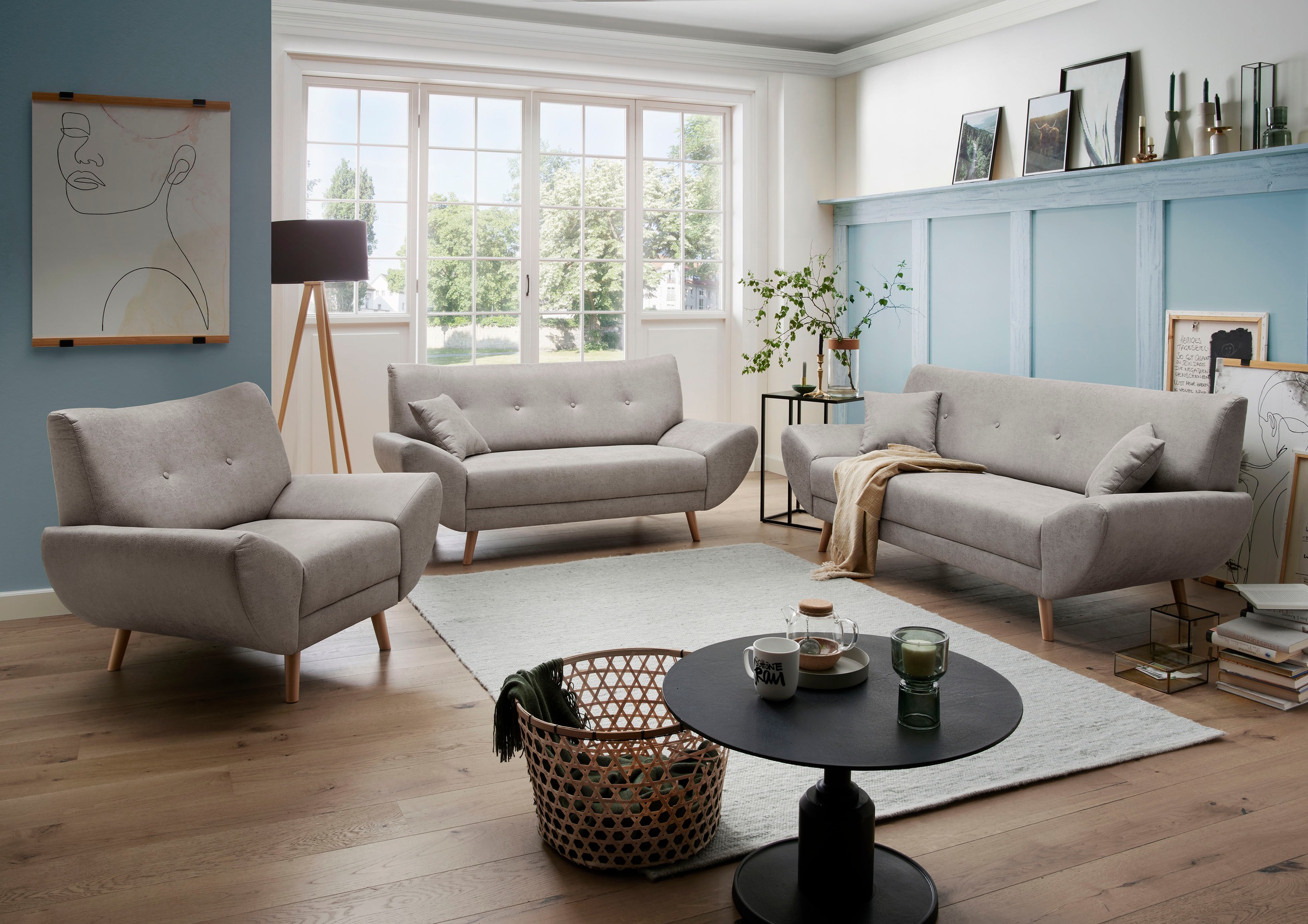 Home affaire Polstergarnitur »Basta« 3 Stk. tlg. Komfortable Wellenunterfed günstig online kaufen