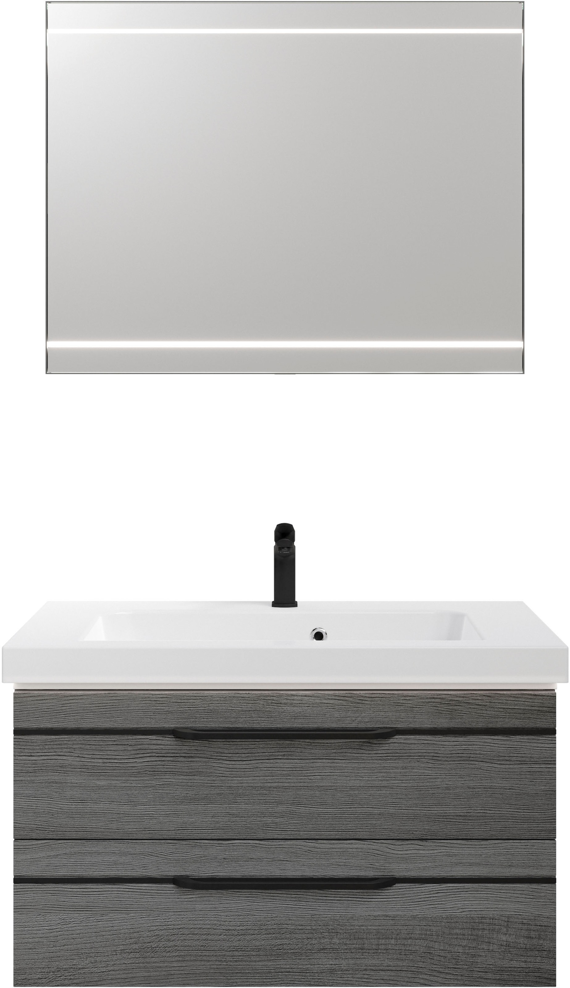 Saphir Badmöbel-Set »Balto 2-teilig Mineralmarmor-Waschtisch mit LED-Spiegel, Waschplatz«, (2 St.), 92 cm breit, mit 2 Schubladen, Badschrank inkl. Schubladendämpfer