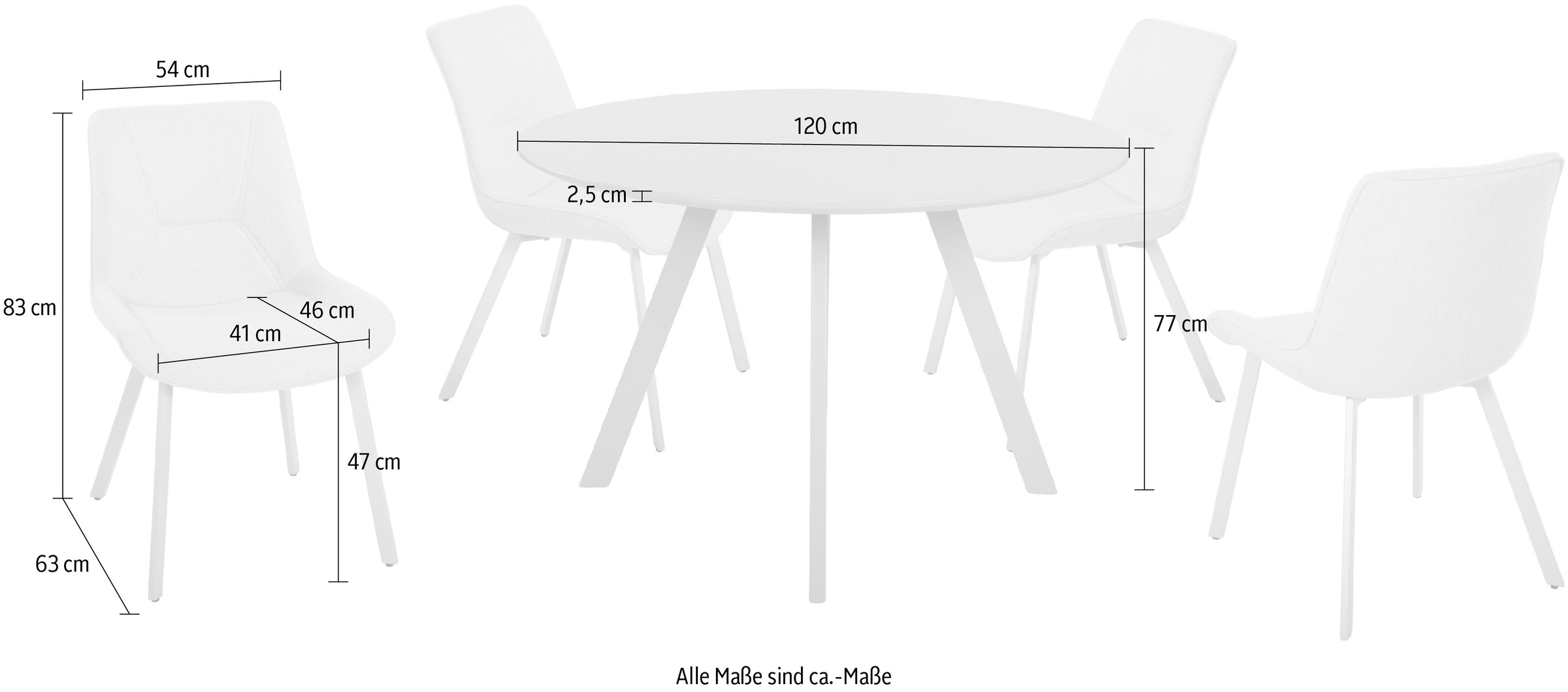 Duo Collection Essgruppe »Pina und Mila«, (Set, 5 tlg.), Ø 120 cm, massives Metallgestell, Trendfarbe Kaschmir