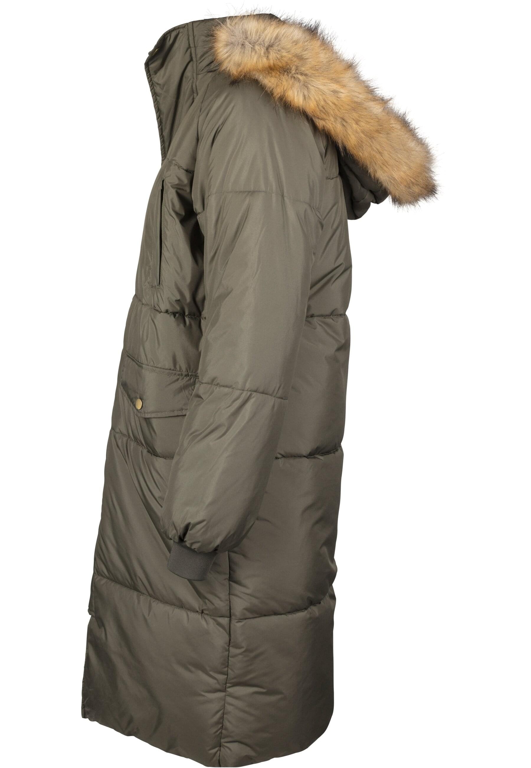URBAN CLASSICS Winterjacke »Urban Classics Damen Ladies Oversize Faux Fur Puffer Coat« 1 Stk. tlg. mit Kapuze