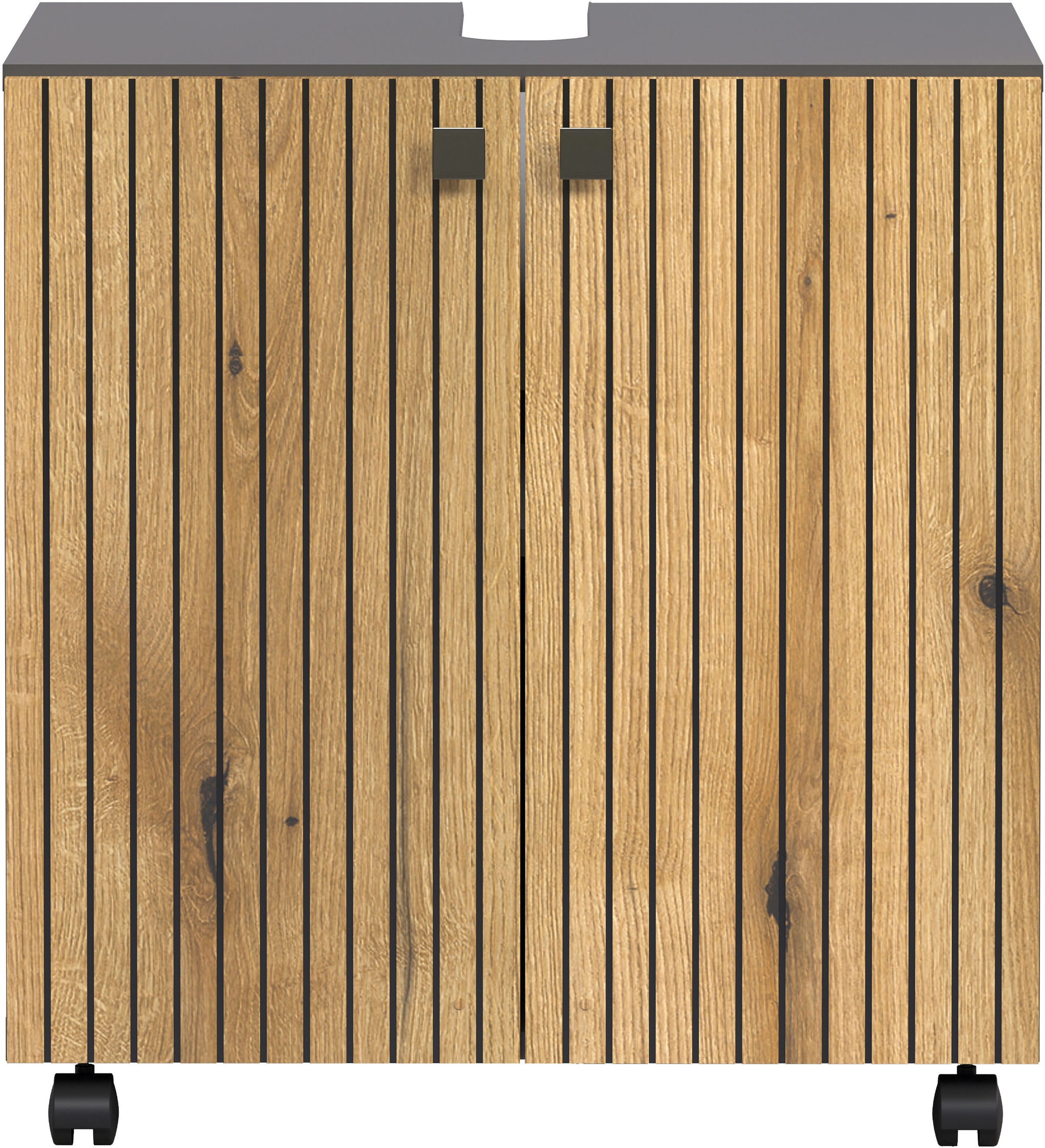 welltime Waschbeckenunterschrank »Amrum«, (1 St.), BxHxT 80 x 64 x 42cm Waschbeckenunterschrank Eiche Rillenoptik