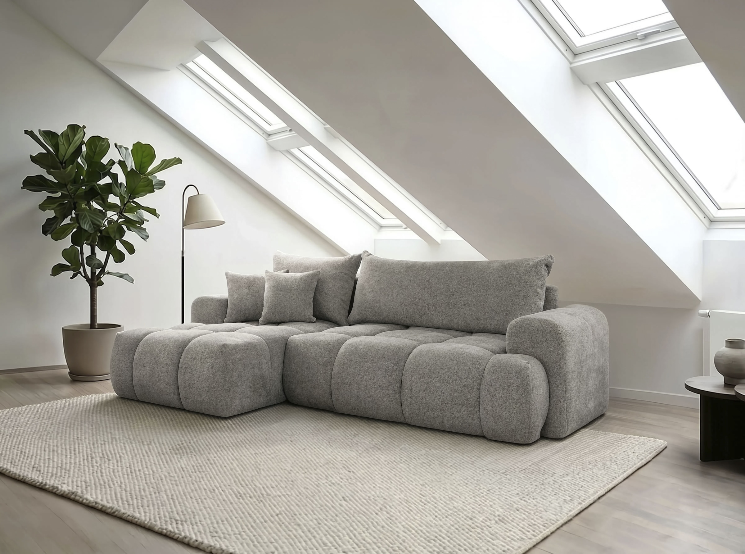 WERK2 Ecksofa »Ewela-Bubble mit Bett & Bettkasten, bequem, Breite 265cm« Bouclé, L-Form, Schlaffunktion, Bettkasten