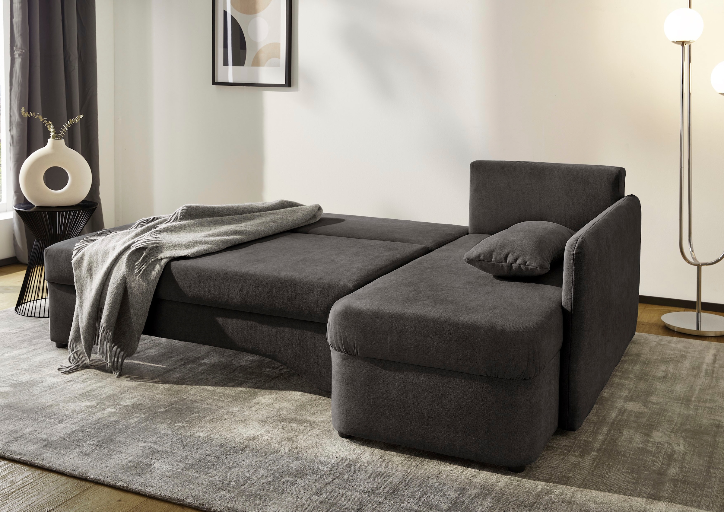 Jockenhöfer Gruppe Ecksofa »Nivaris, L-Form, inklusive Gästebettfunktion«, Stauraum/Bettkasten, 2 Rückenkissen und 2 Armlehnkissen