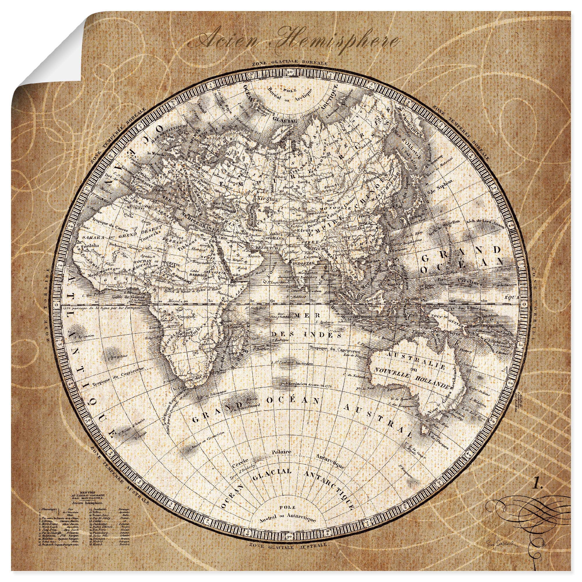 Preisvergleich für Artland Wandbild »Französische Weltkarte II«,  Landkarten, (1 St.), in vielen Größen & Produktarten -Leinwandbild, Poster,,  aus Acryl, GTIN: 4055327732154 | Ladendirekt