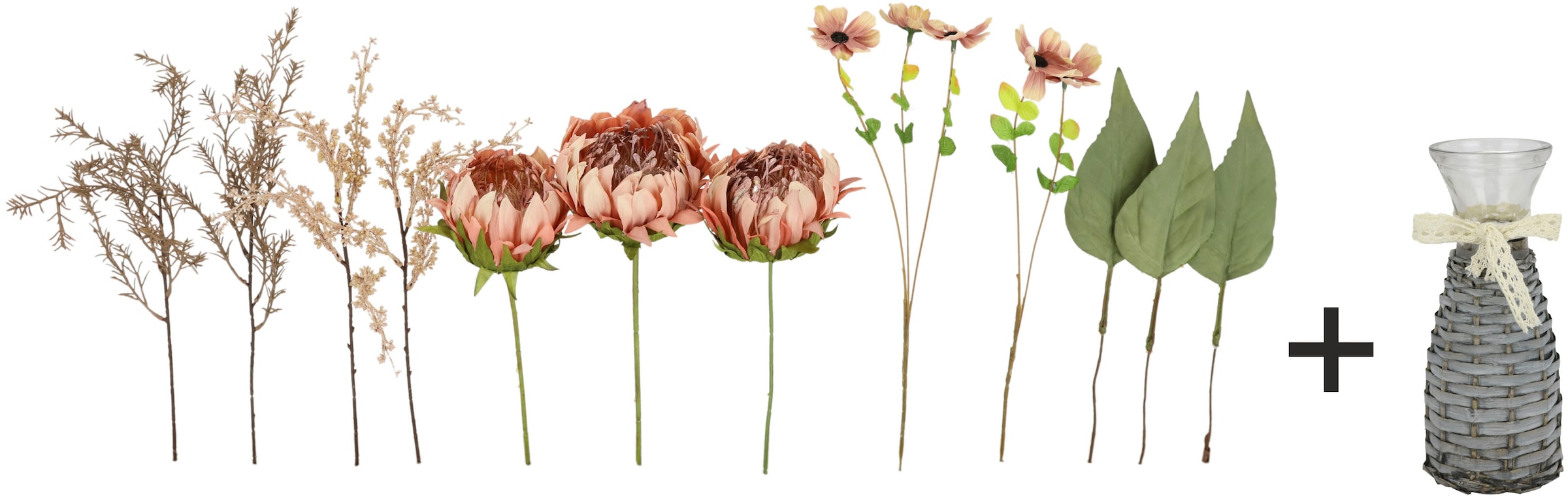 I.GE.A. Kunstblume »Protea Strauß in Vase«, Artischocken Blumensträuße Seidenblume Dekoblume Bouquet Herbstdeko