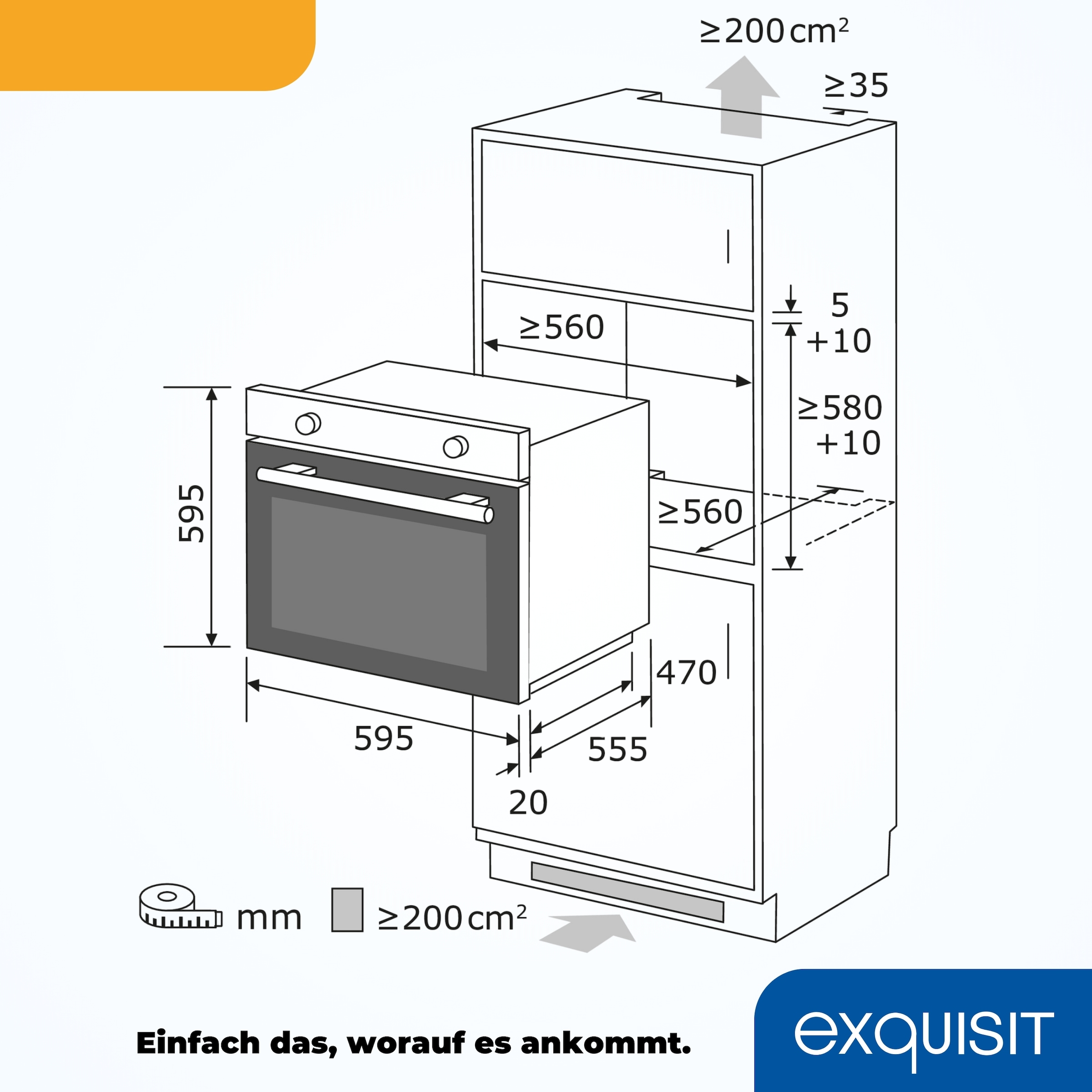 exquisit Einbaubackofen »EBE367-H-120 mattschwarz« Heißluft & dreifach verglaste Tür – Wärme bleibt sicher im Ofen!