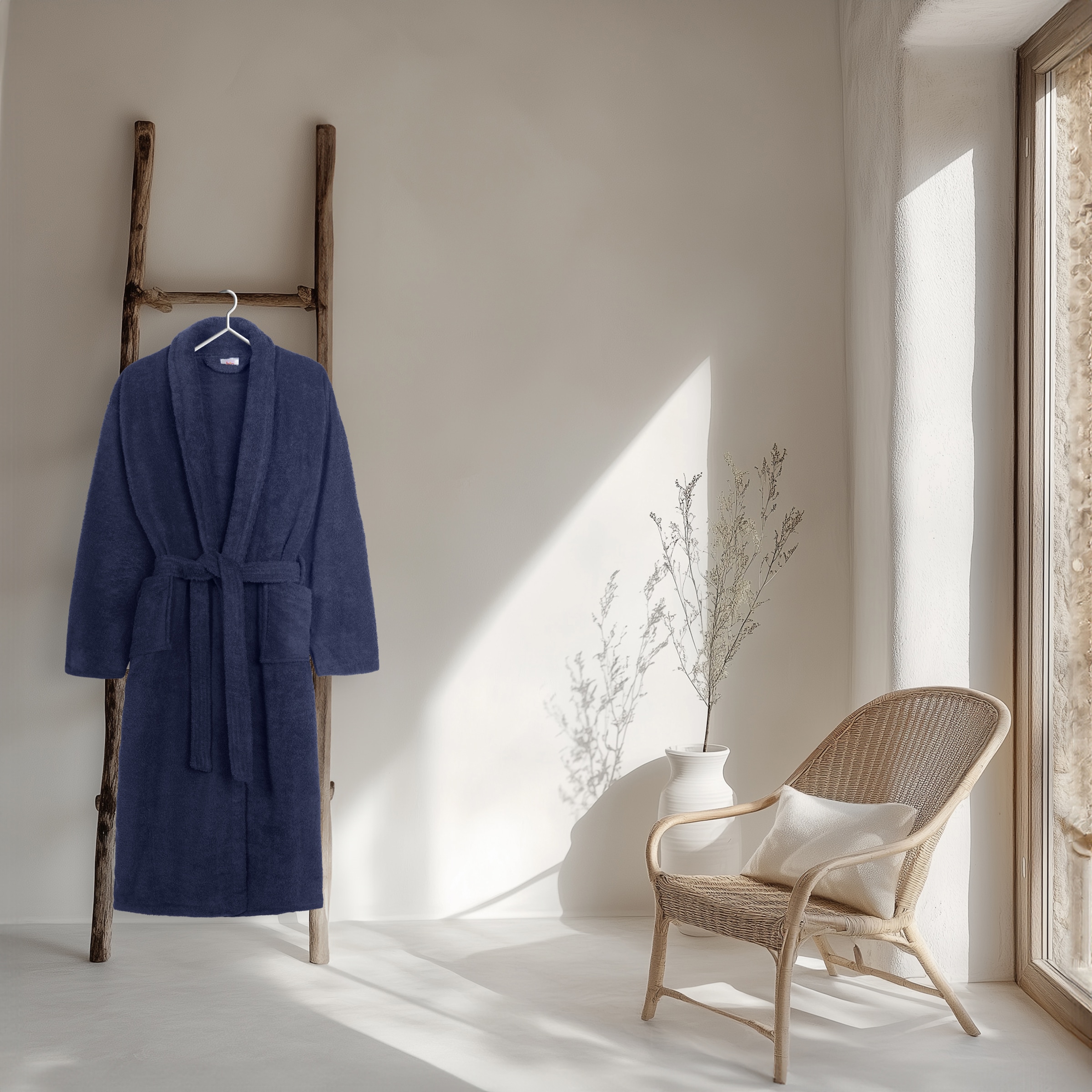 hip Unisex-Bademantel »Hip Bathrobe uni - Blue« Packung, 1x Bademantel, 1 Stk. Schalkragen, Gürtel, Taschen, Baumwolle, Frottee, Weich