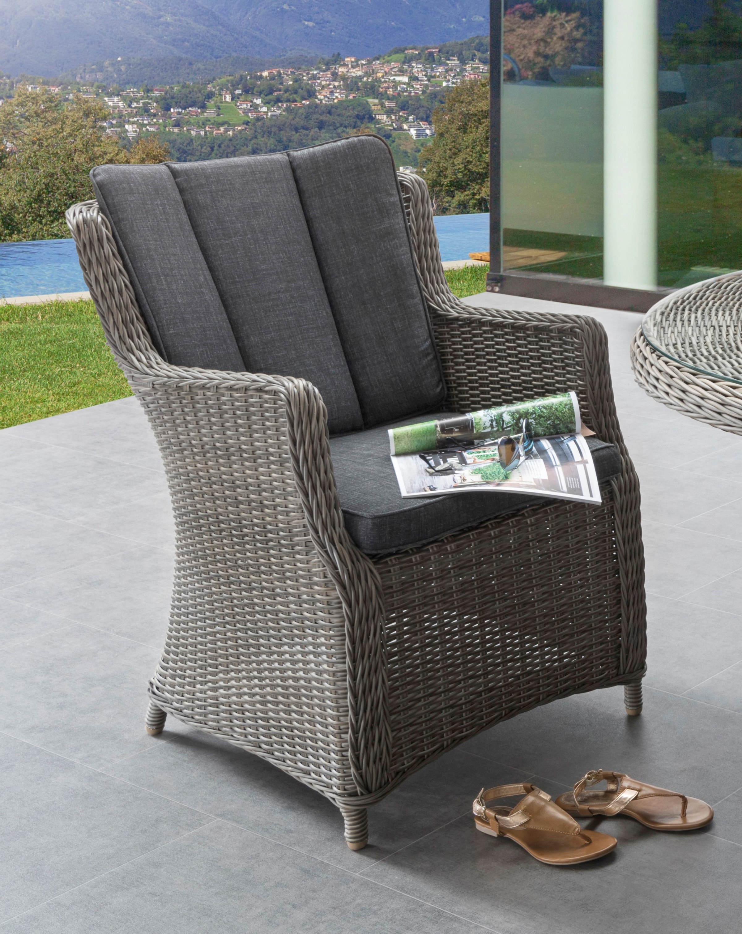 Destiny Gartenlounge-Set »LUNA CASA«, (4 tlg.), Polyrattan, Sessel mit Fußhocker, inkl. Auflagen