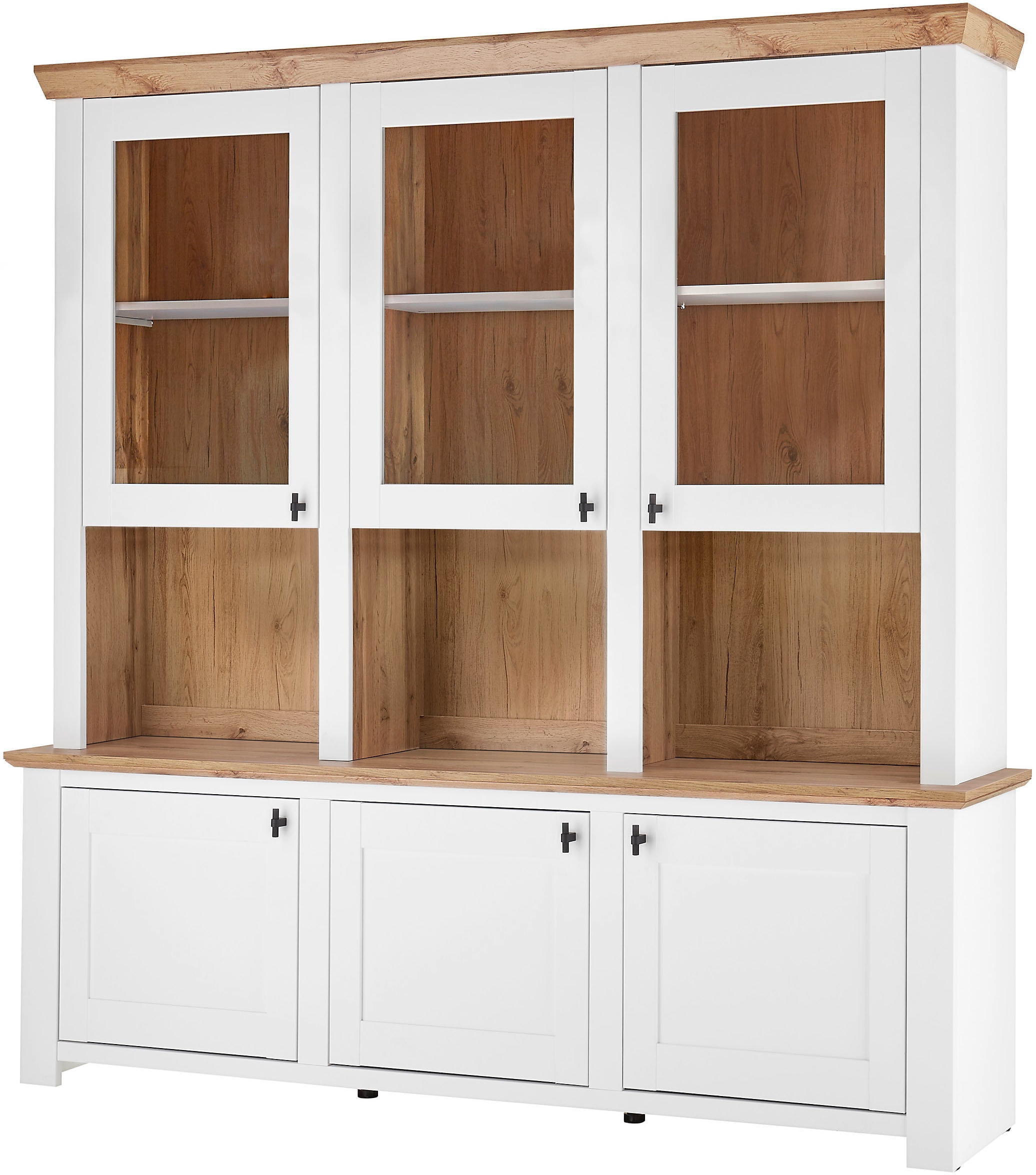 Home affaire Buffet »Bristol, Bücherschrank im Landhausstil, moderner Hochschrank« schwarze Metallgriffe, elegante Kranzoptik, ausreichend Stauraum