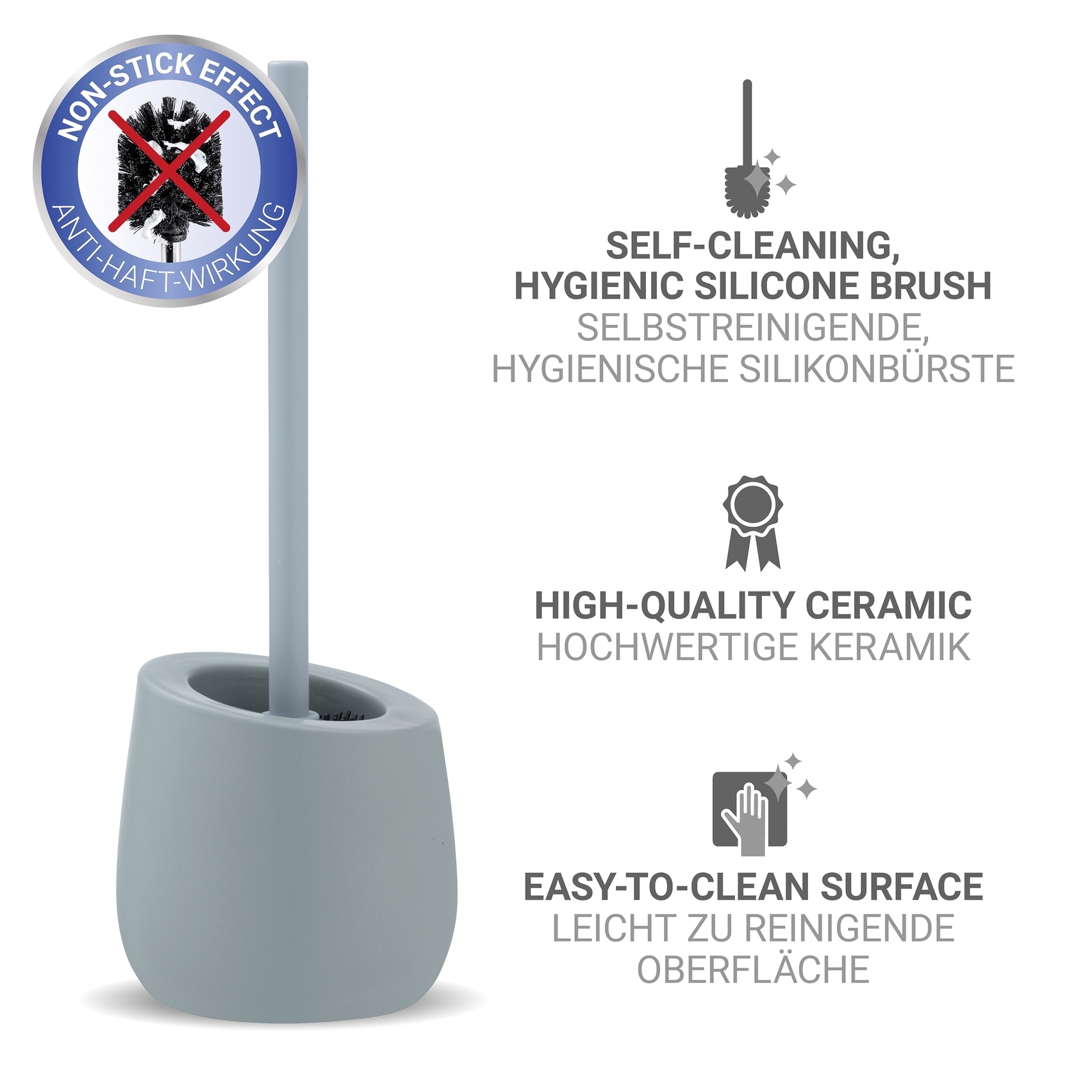 WENKO WC-Garnitur »Badi« aus Keramik | Silikon Toilettenbürste aus Keramik, mattierte Oberfläche, freistehend