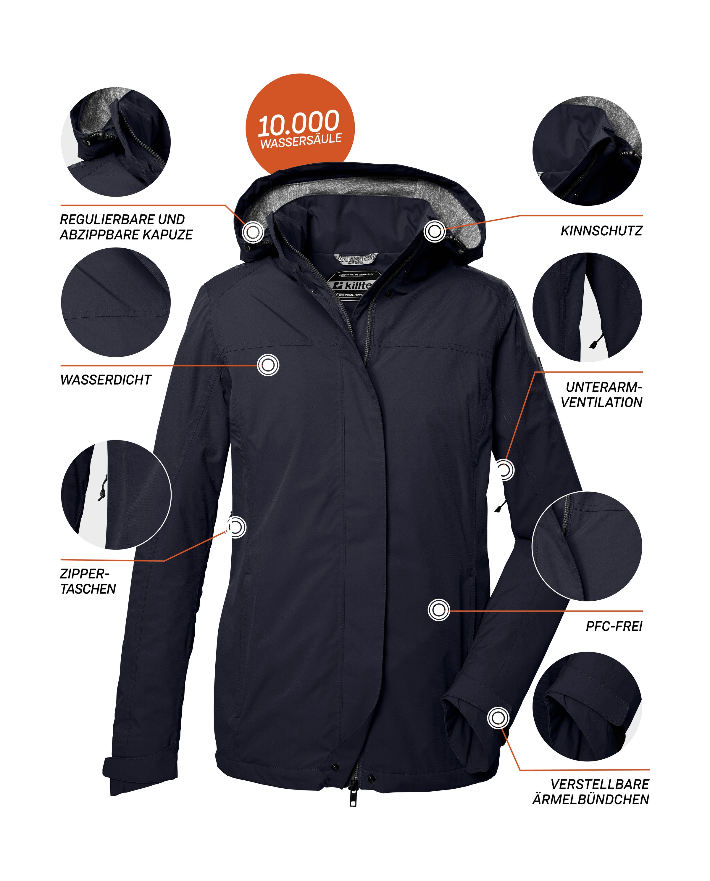 Killtec Outdoorjacke »KOS 11 WMN JCKT«, Wasserdichte, atmungsaktive Damenjacke mit verstellbarer Kapuze