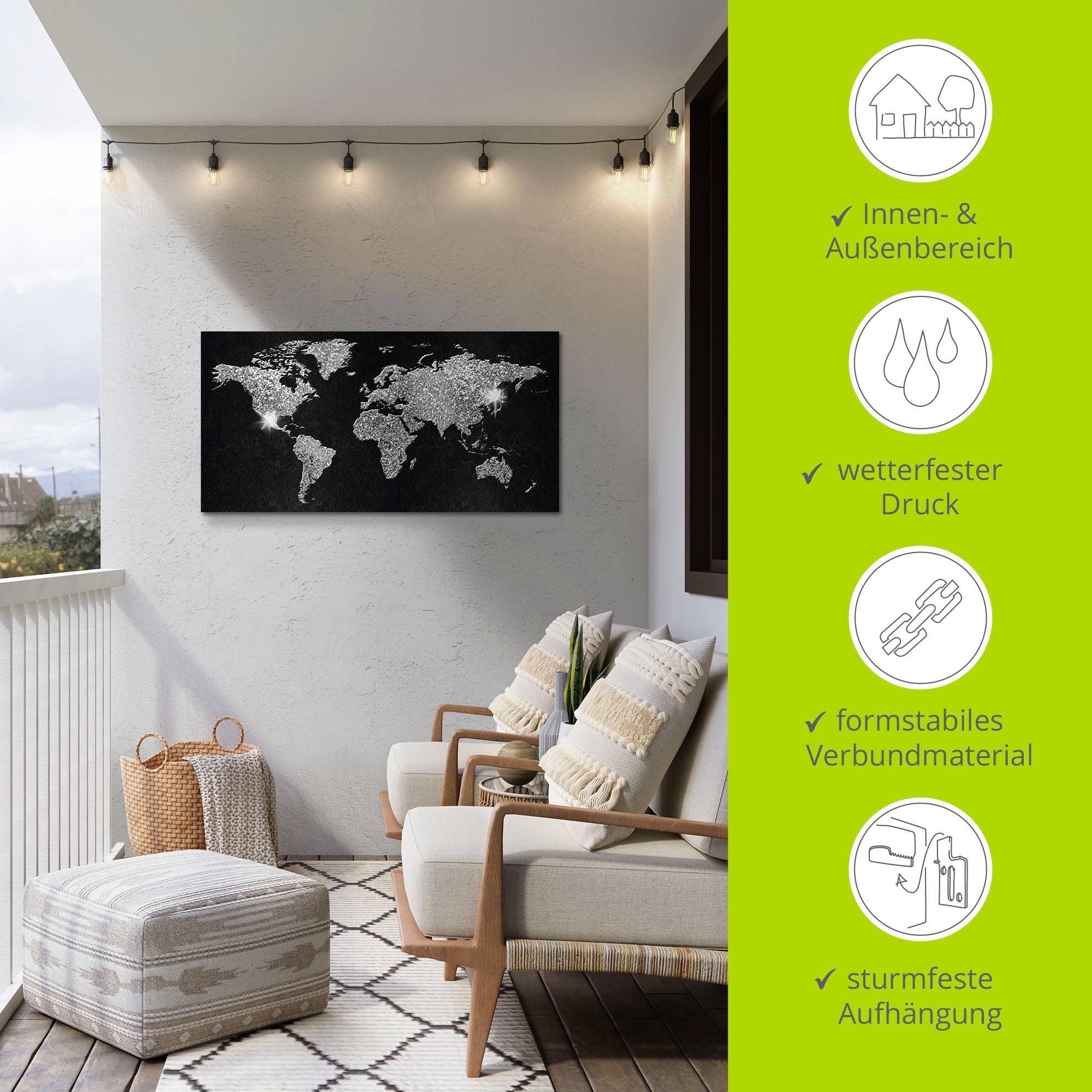 Artland Wandbild »Weltkarte Glitzer«, Land- & Weltkarten, (1 St.), als Alubild, Outdoorbild, Leinwandbild, Poster, Wandaufkleber