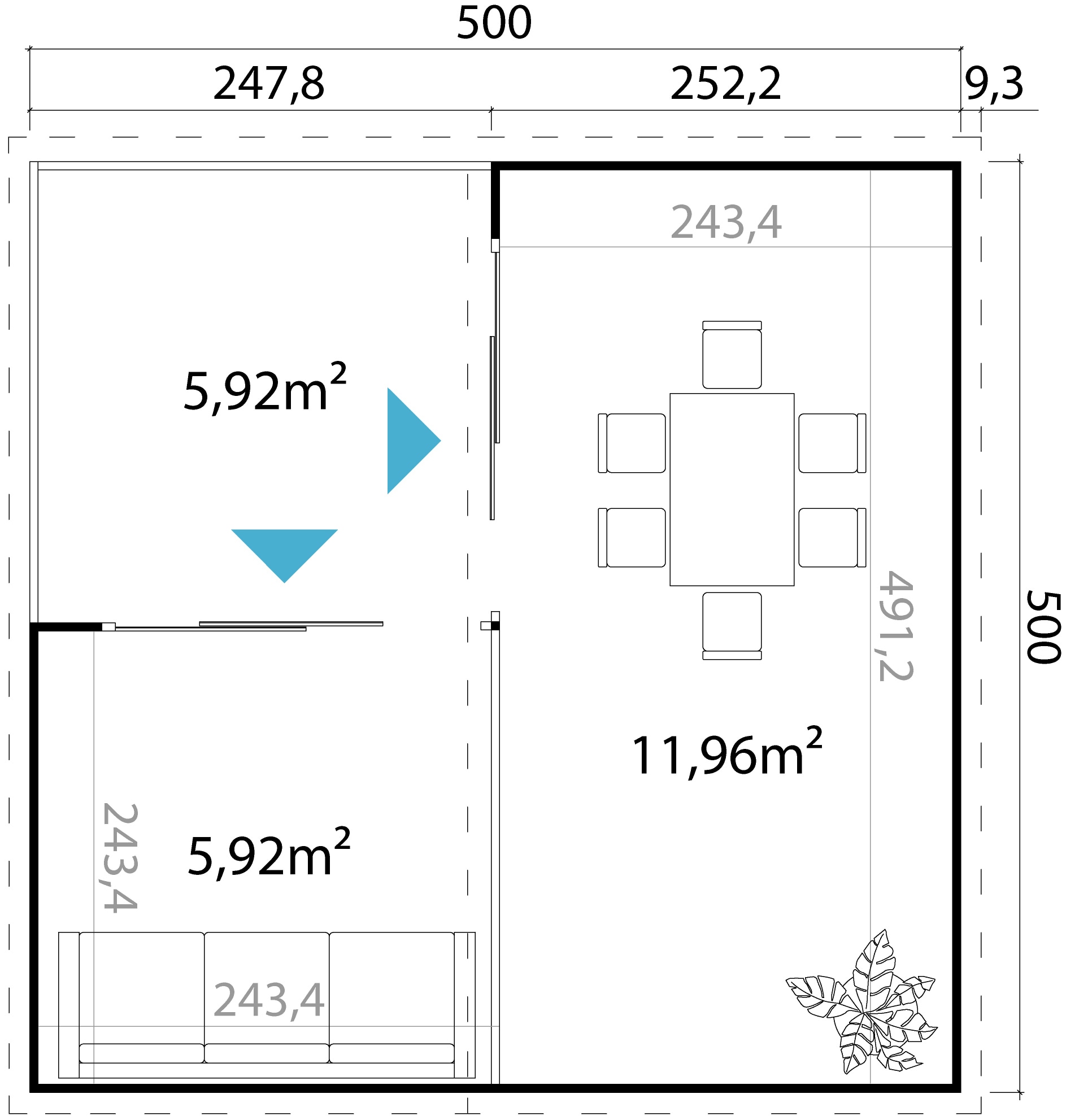 LASITA MAJA Gartenhaus »DOMEO 6 LOGGIA LICHTGRAU/ANTHRAZIT«, (Set), mit Überdachung, Fundamentmass 5000 x 5000, Lichtgrau