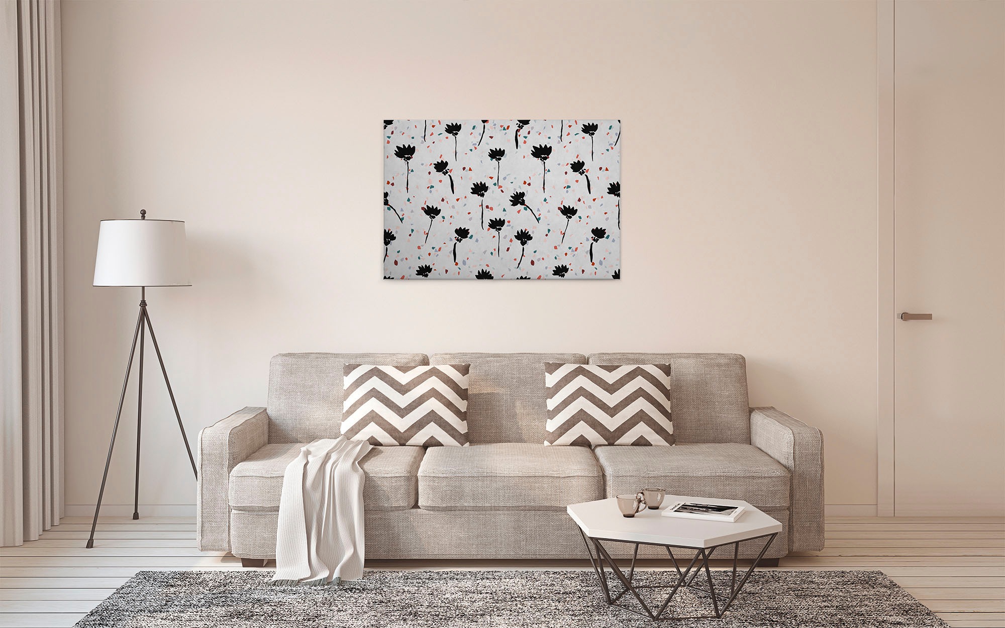 A.S. Création Leinwandbild »terrazzo«, Kunst-Blumen-Kinder, (1 St.), Keilrahmen Abstrakt Blumen Bunt Grau Leinwand-Bild Wohnzimmer modern