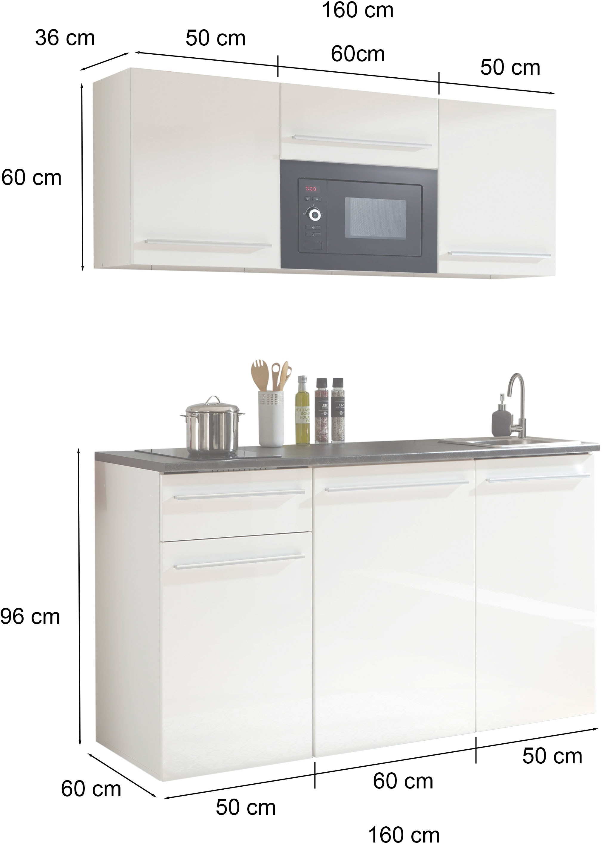 BASIC by Balculina Küchenzeile »Jazz Singleküche«, Breite 160 cm, mit und ohne Geräte lieferbar