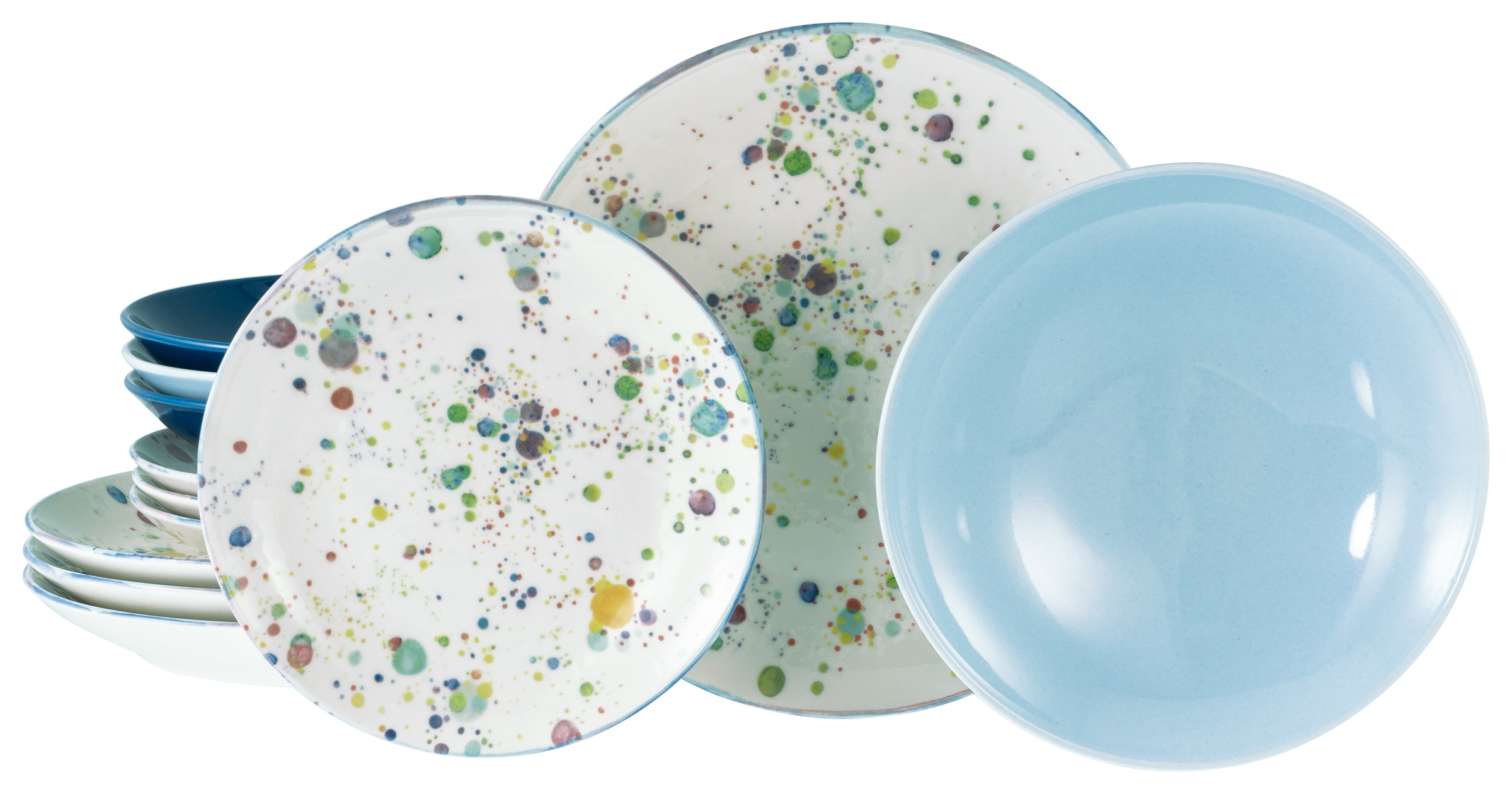 CreaTable Teller-Set »Candy Drops, Tellerset 12-tlg.« Unregelmäßige bunte P günstig online kaufen