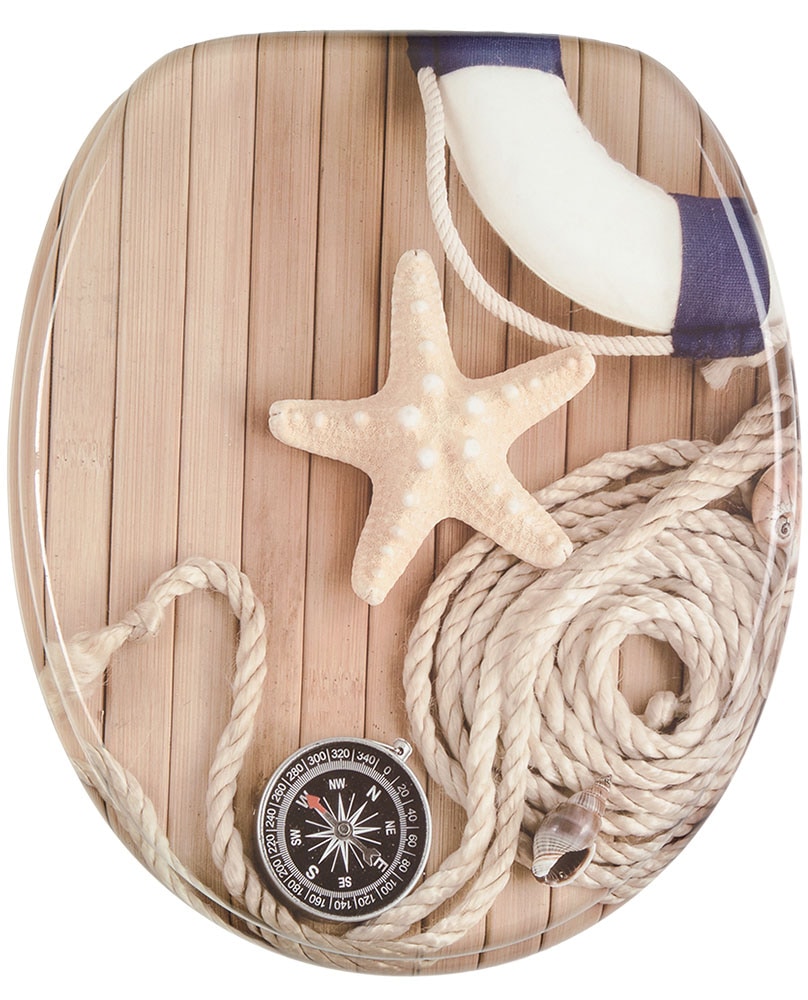Sanilo Badaccessoire-Set »Maritime«, (Komplett-Set, 6 tlg.), bestehend aus WC-Sitz, Badteppich, Stöpsel, Seifenspender, WC-Bürste