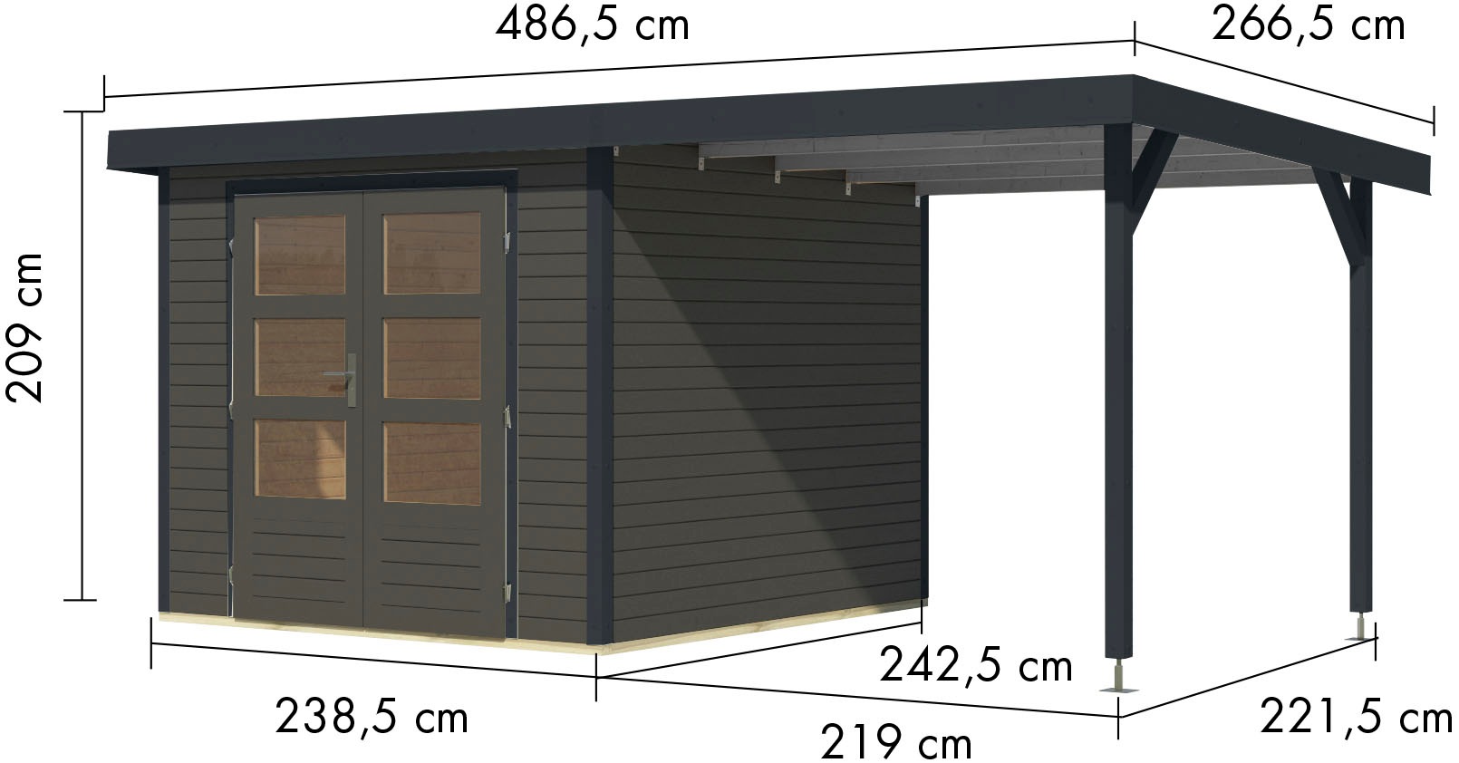 Karibu Gartenhaus »Jupiter 3,5«, in verschiedenen Farben, mit Anbaudach 2,35 m breit